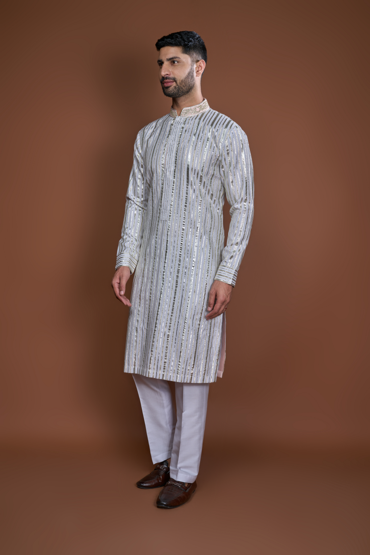 Lilac zari textured kurta set