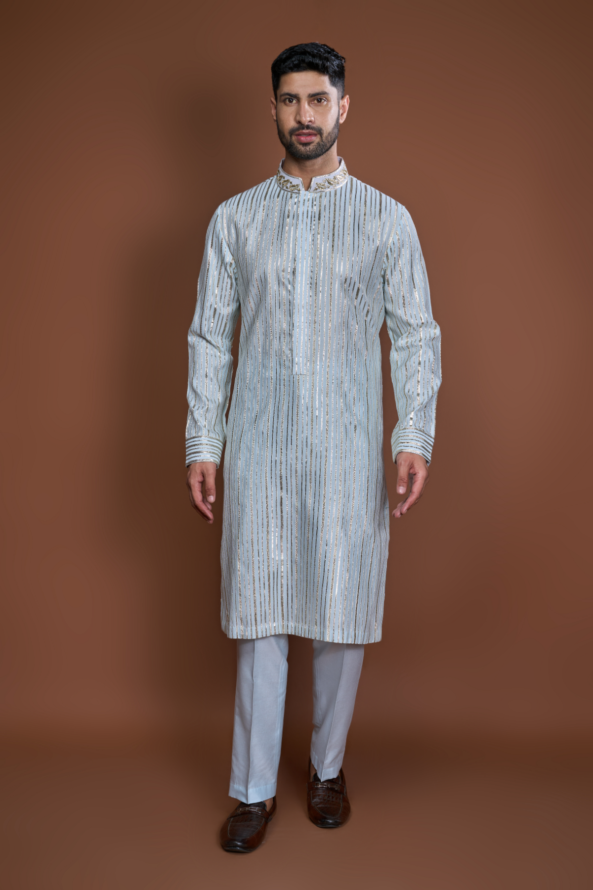 Blue zari textured kurta set