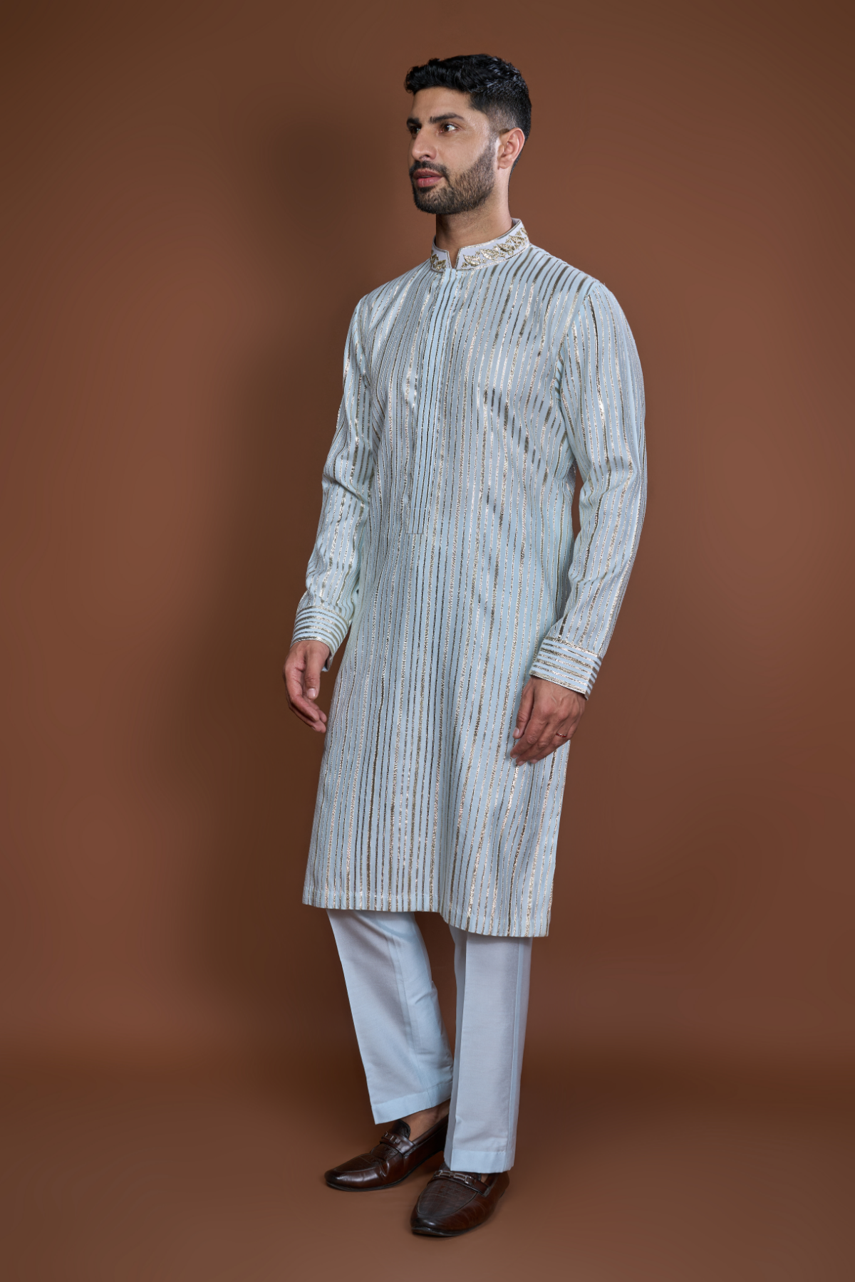 Blue zari textured kurta set