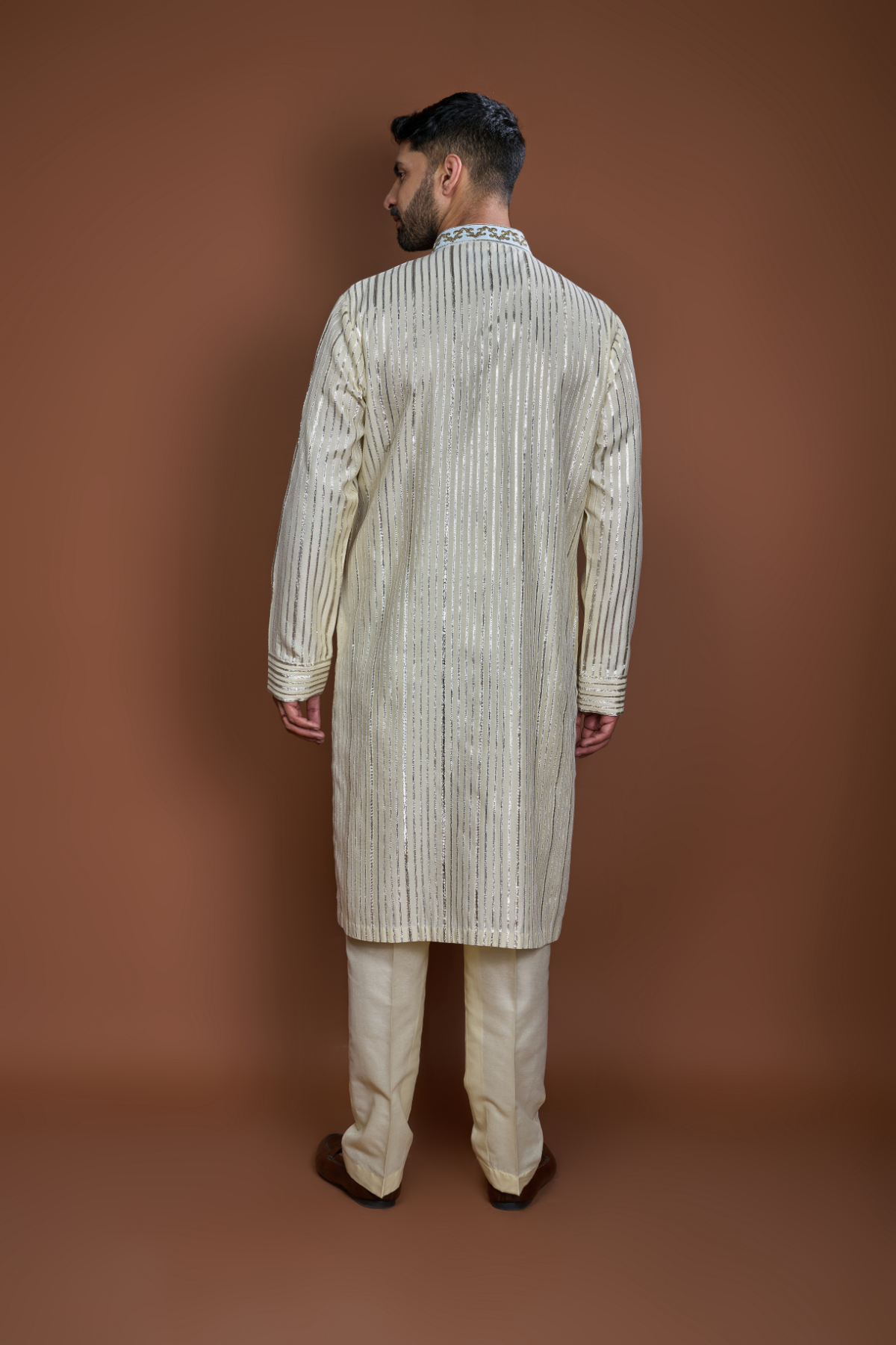 Yellow zari textured kurta set