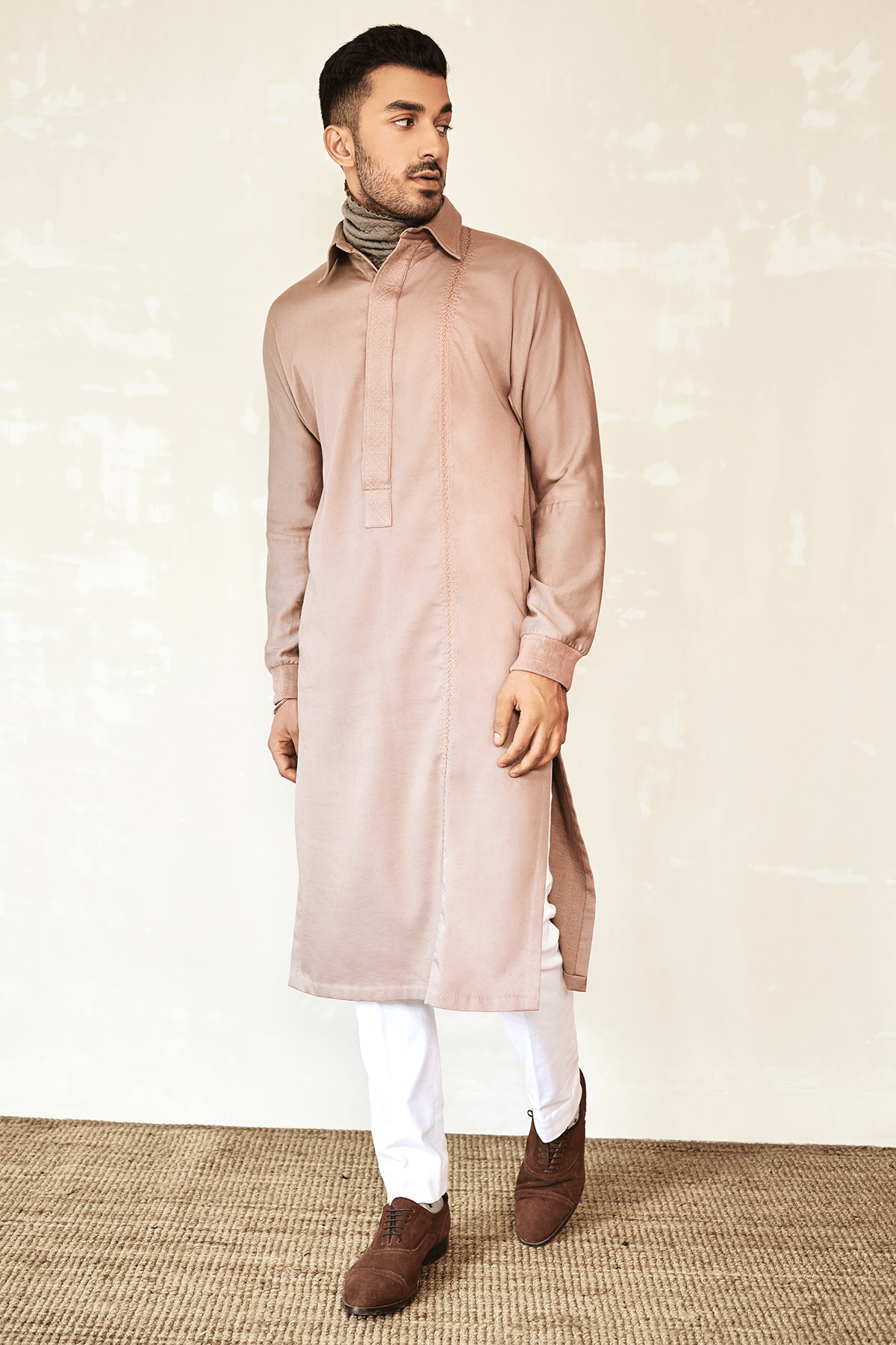 Kurta with Grey Polo Neck Mock Band - Kunal Anil Tanna