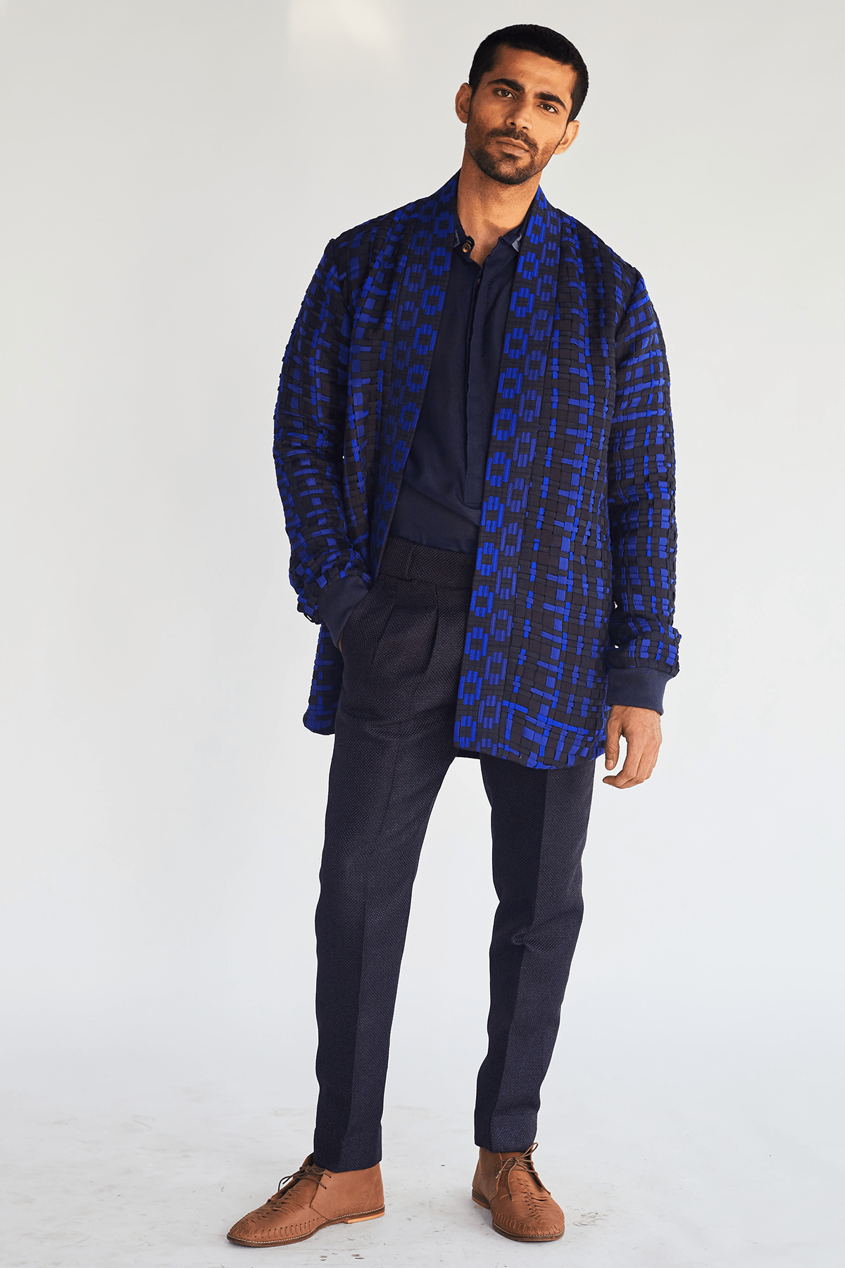 Weave Textured Jacket with Short Kurta and Textured Pants - Kunal Anil Tanna