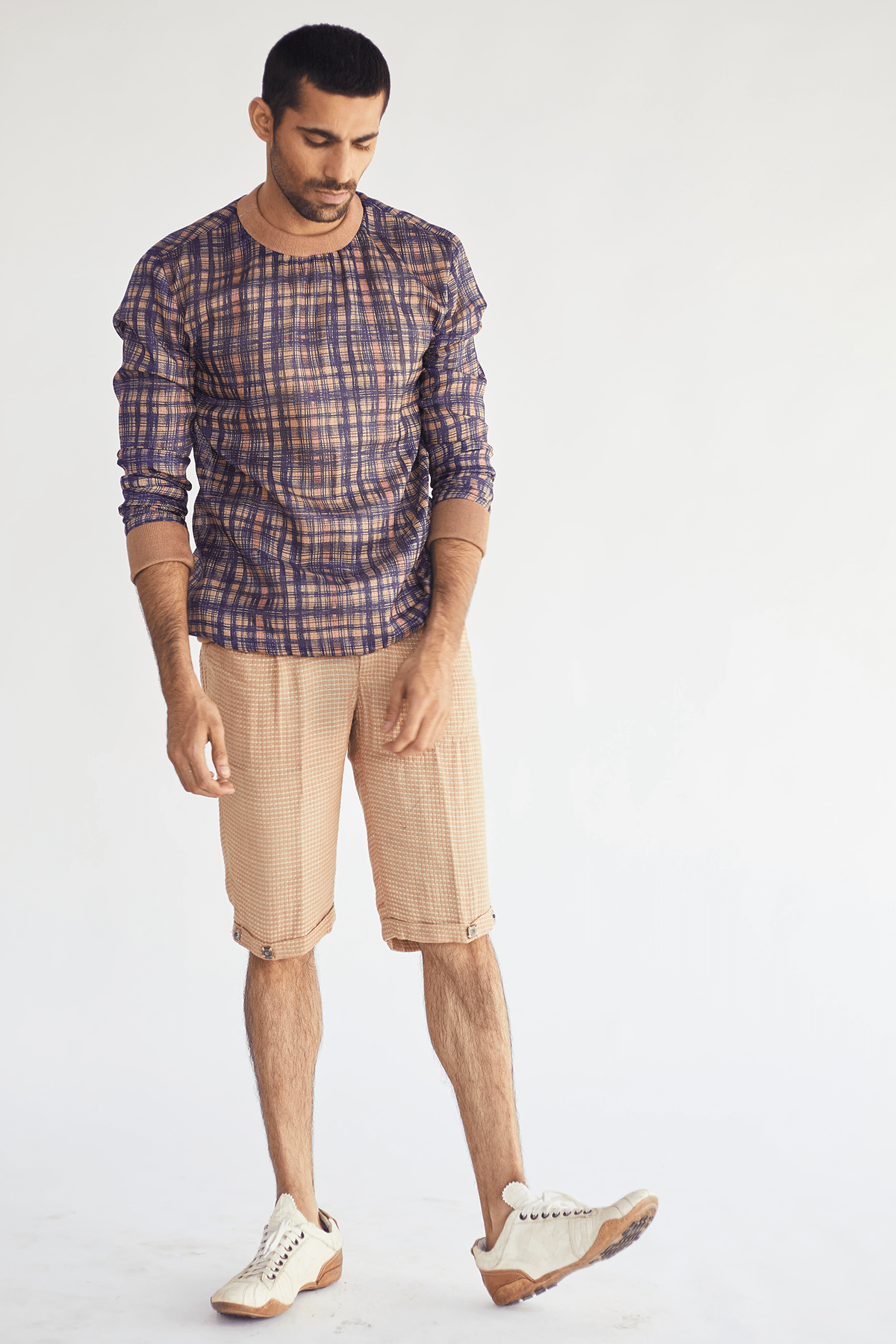 Jacket with sketchy Prints Pullover Tunics and Checked Shorts - Kunal Anil Tanna