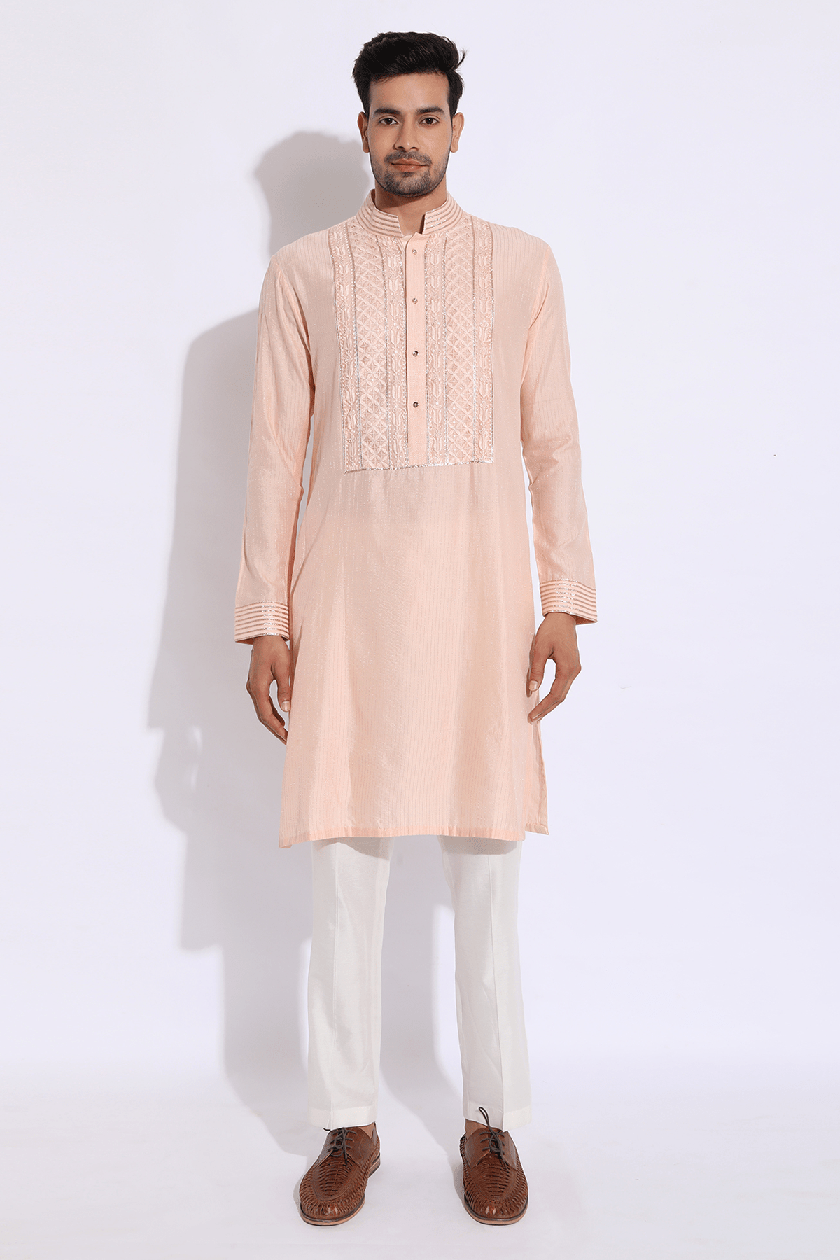 Light peach with thread embroidery Kurta set - Kunal Anil Tanna