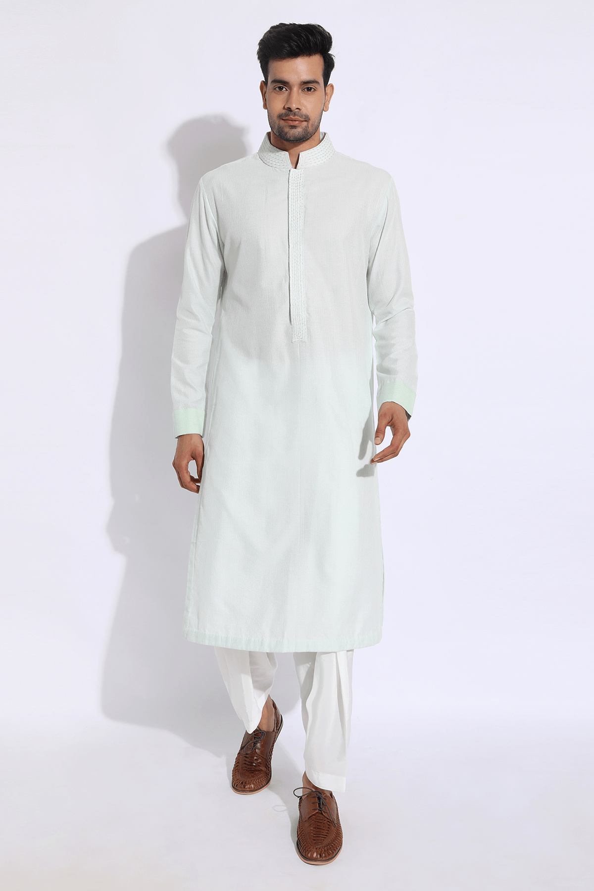 Light green thread textured kurta set - Kunal Anil Tanna