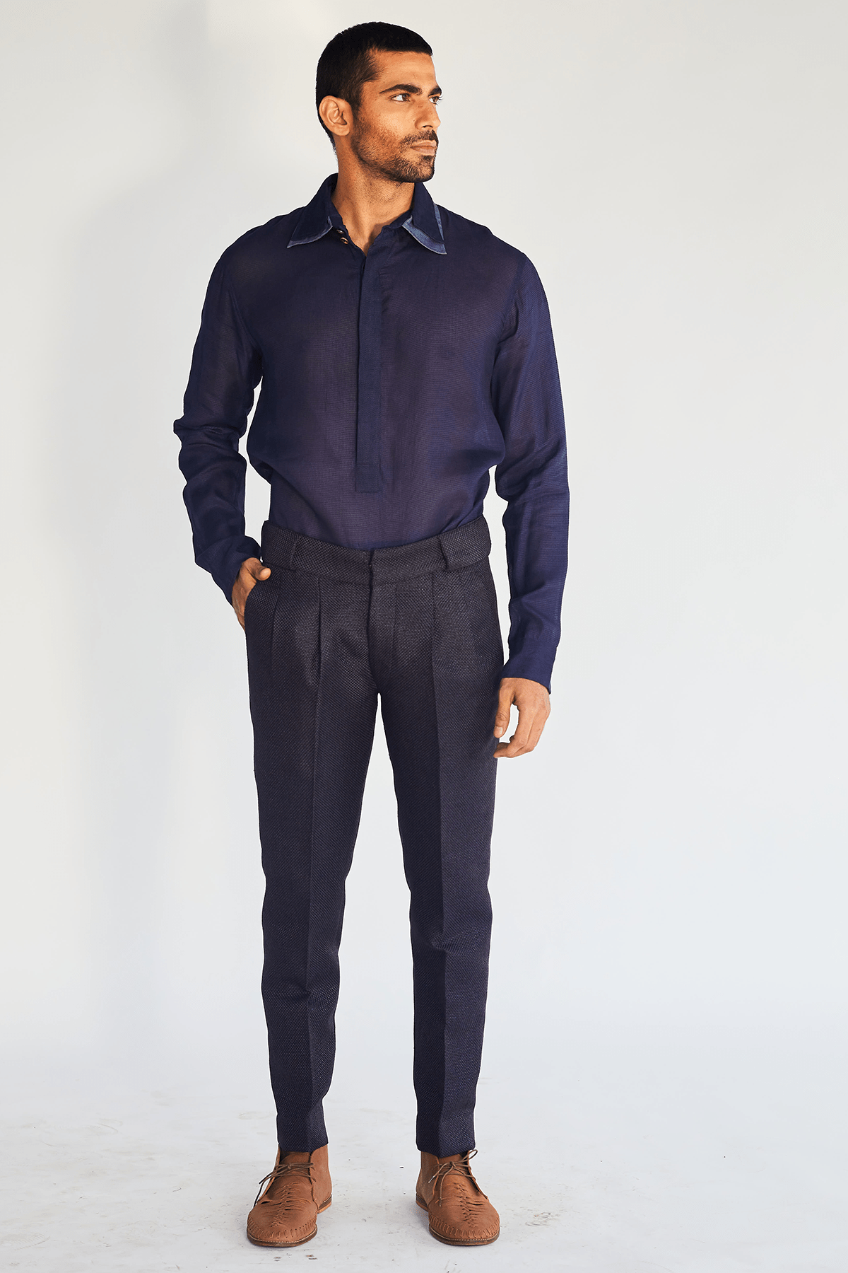 Blue Textured Trousers - Kunal Anil Tanna