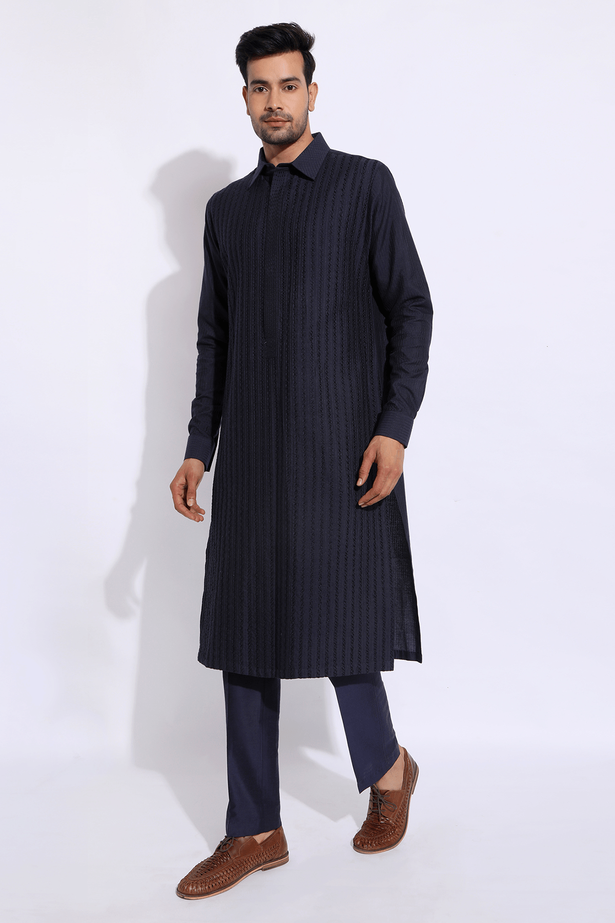 Dark Blue with thread texture Kurta Set - Kunal Anil Tanna