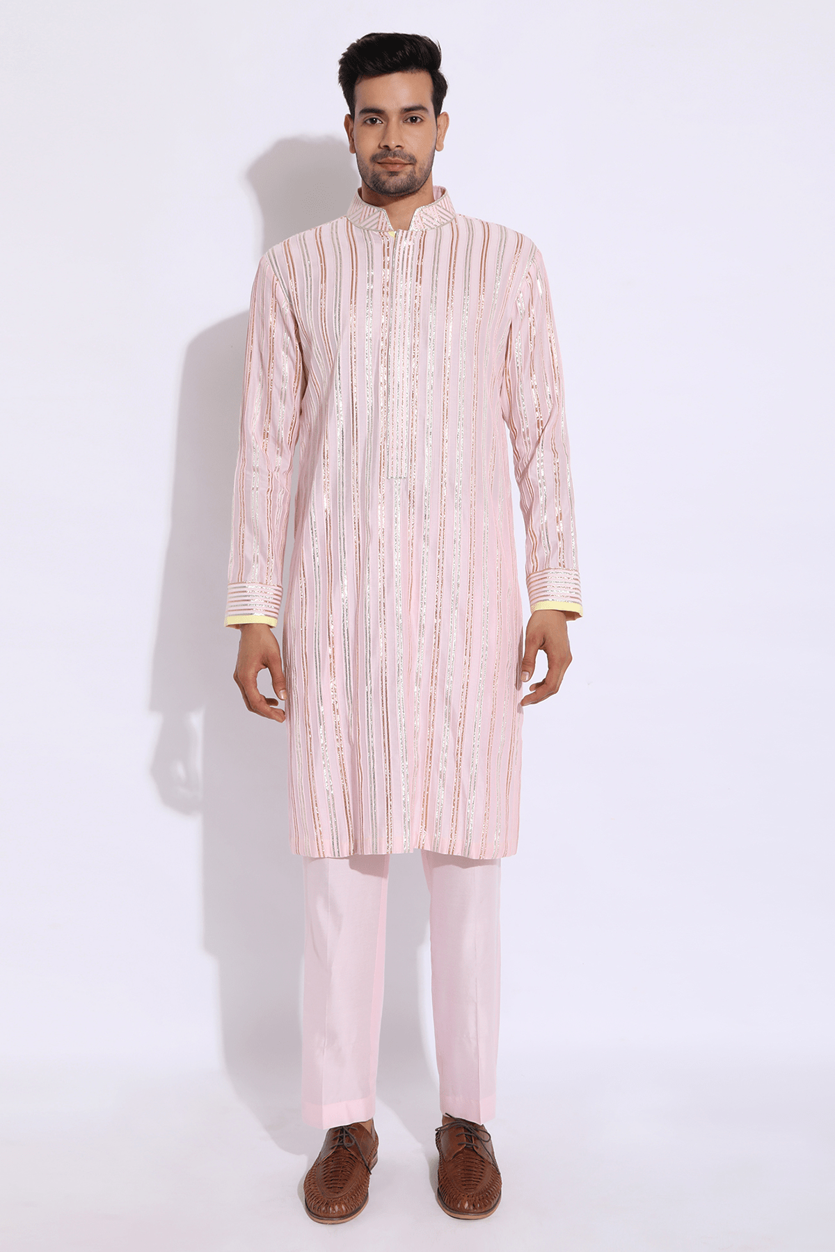 Light Pink with zari lines Kurta set - Kunal Anil Tanna