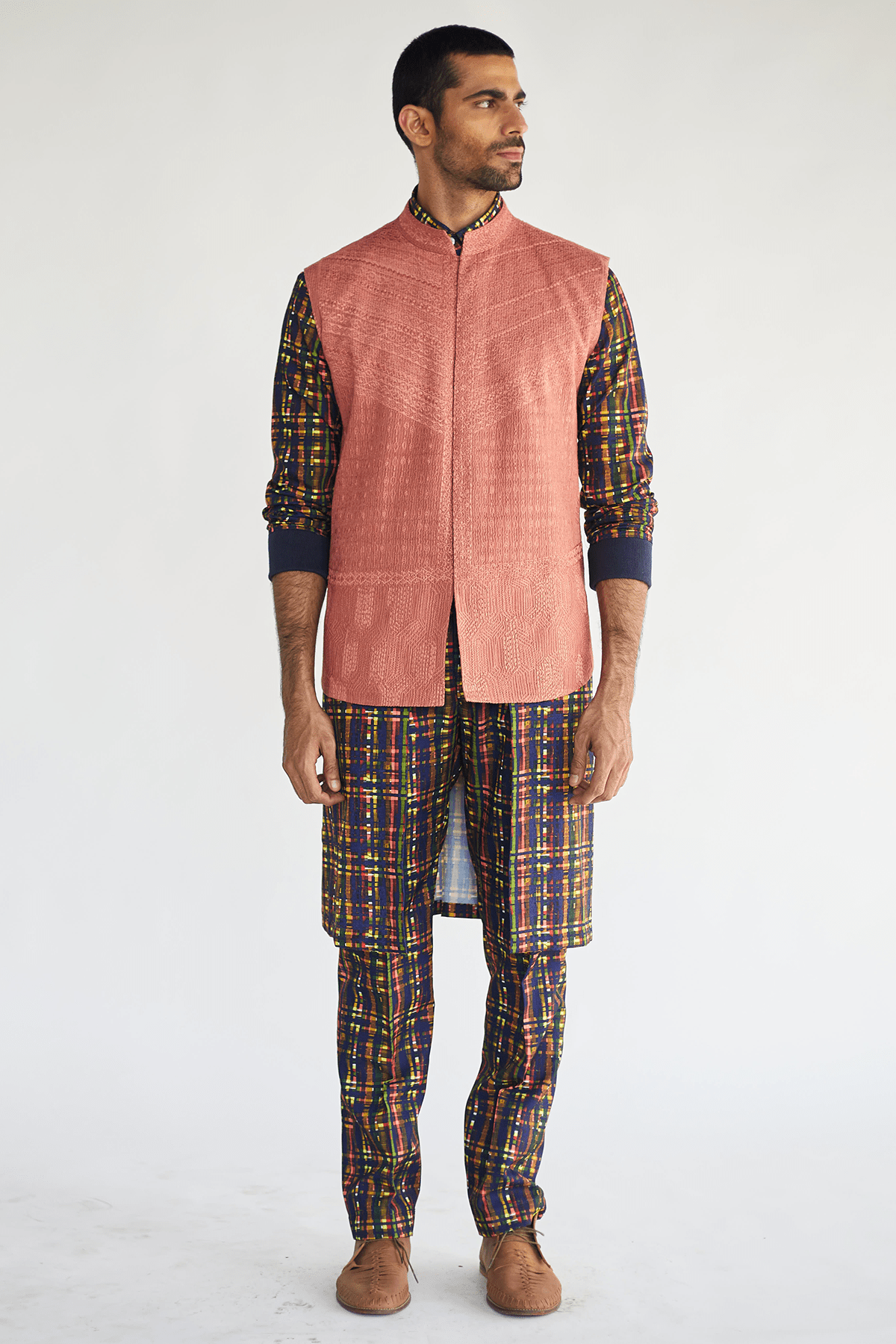 Bandi Jacket with Multi-Coloured Mesh Print Kurta Shirt and Pants - Kunal Anil Tanna