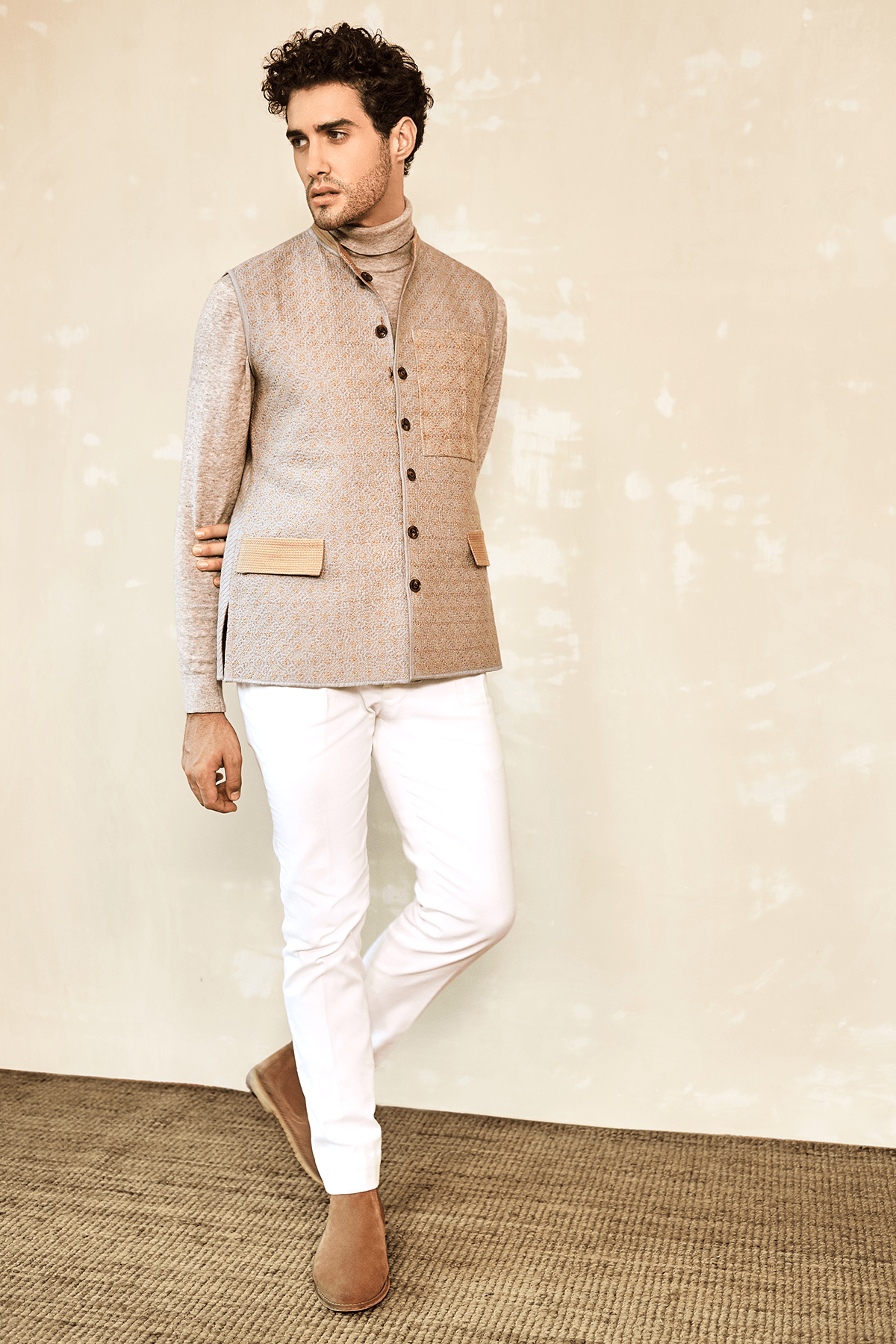 Beige Reversible Bandi Jacket - Kunal Anil Tanna