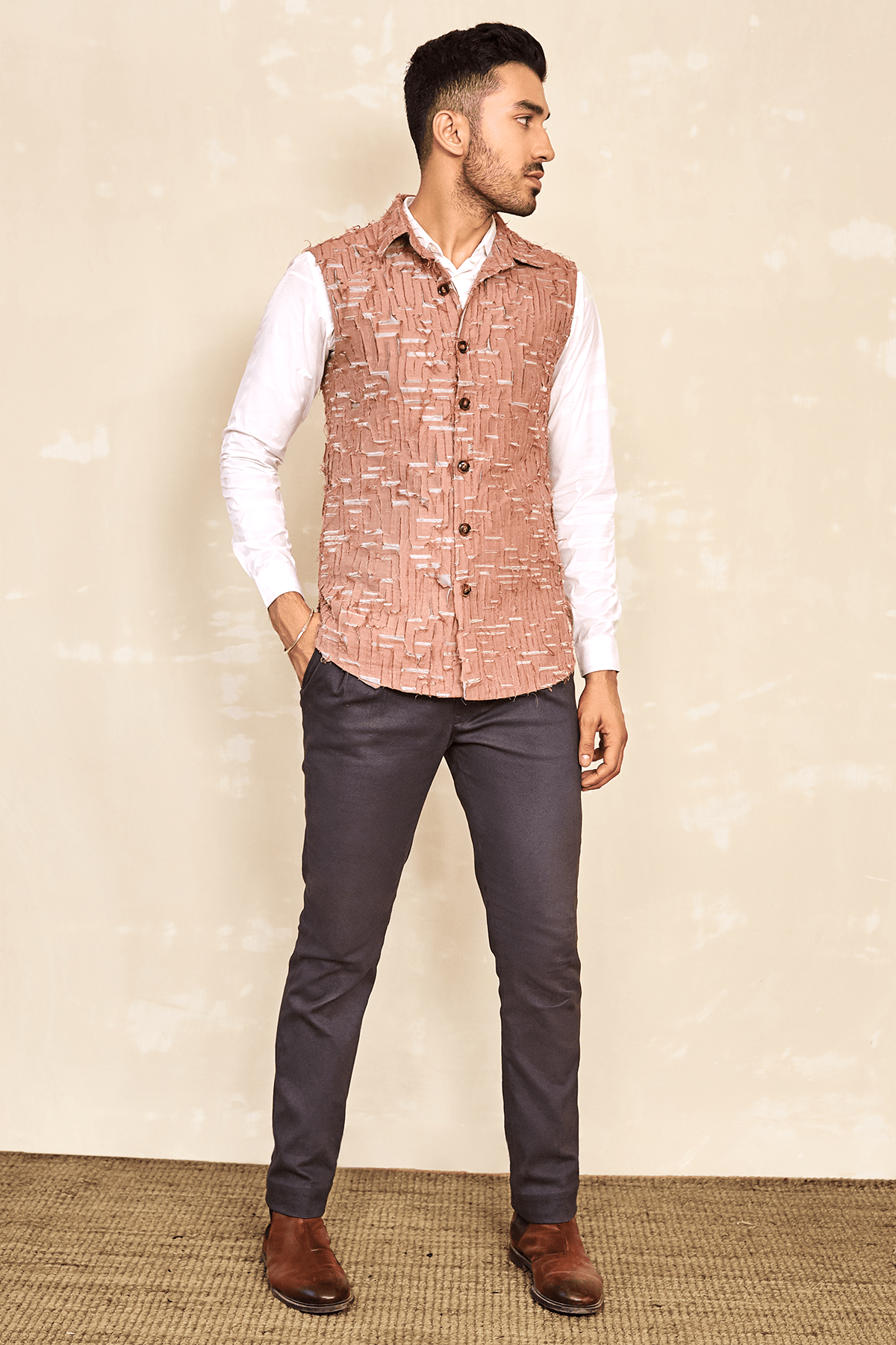Textured Shirt Bandi Jacket - Kunal Anil Tanna