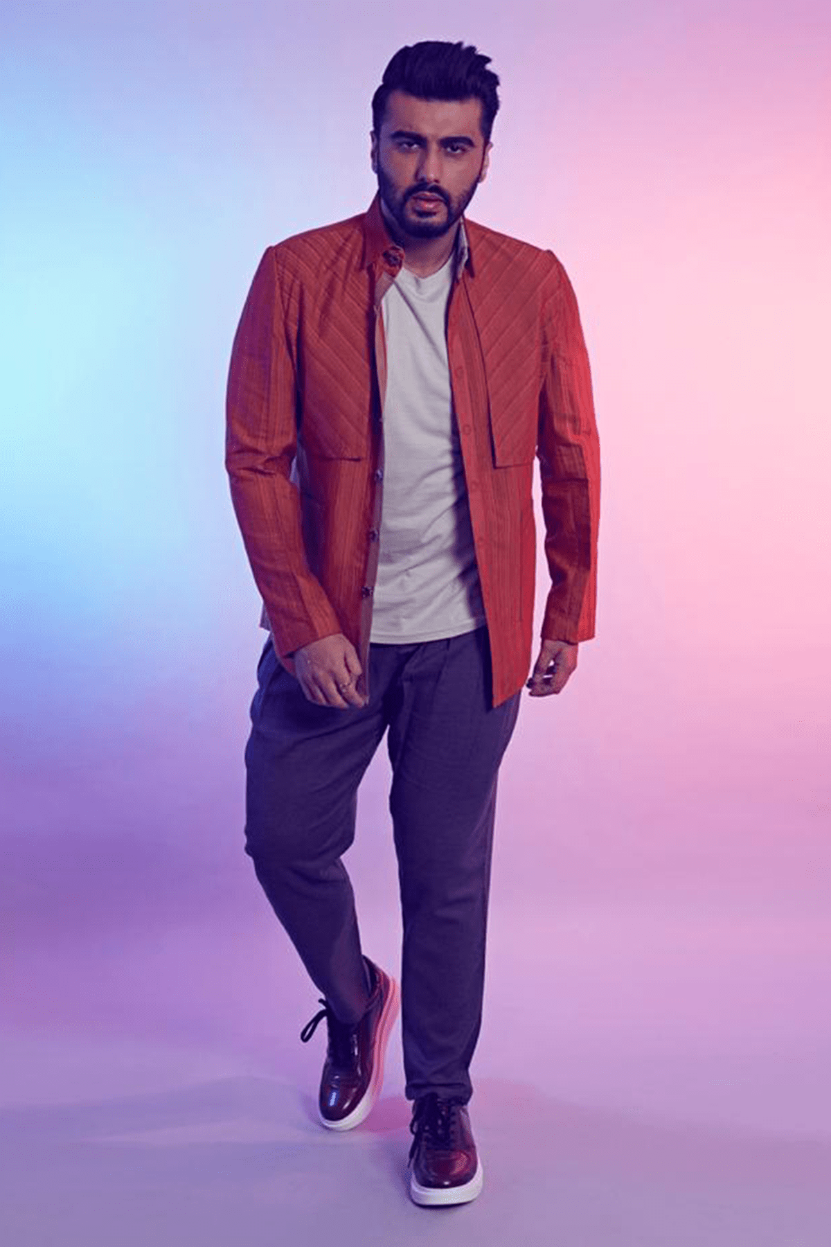 Arjun Kapoor In Rust trench style shirt jacket with flaps - Kunal Anil Tanna