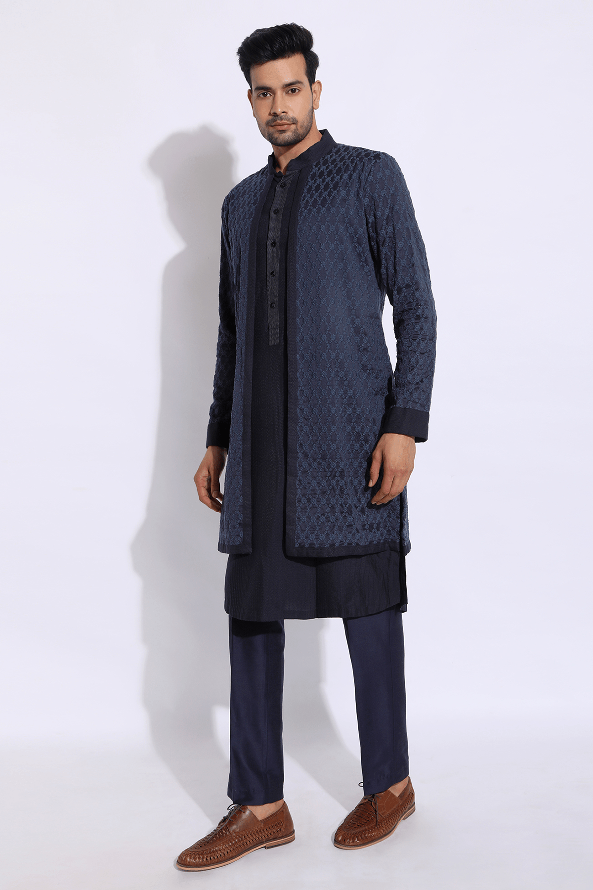 Dark Blue Mock Layered Kurta Set - Kunal Anil Tanna