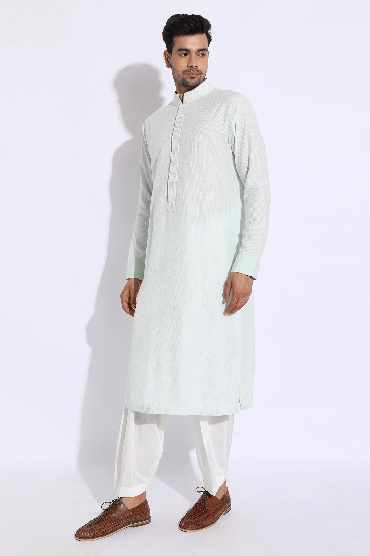 Light green thread textured kurta set - Kunal Anil Tanna