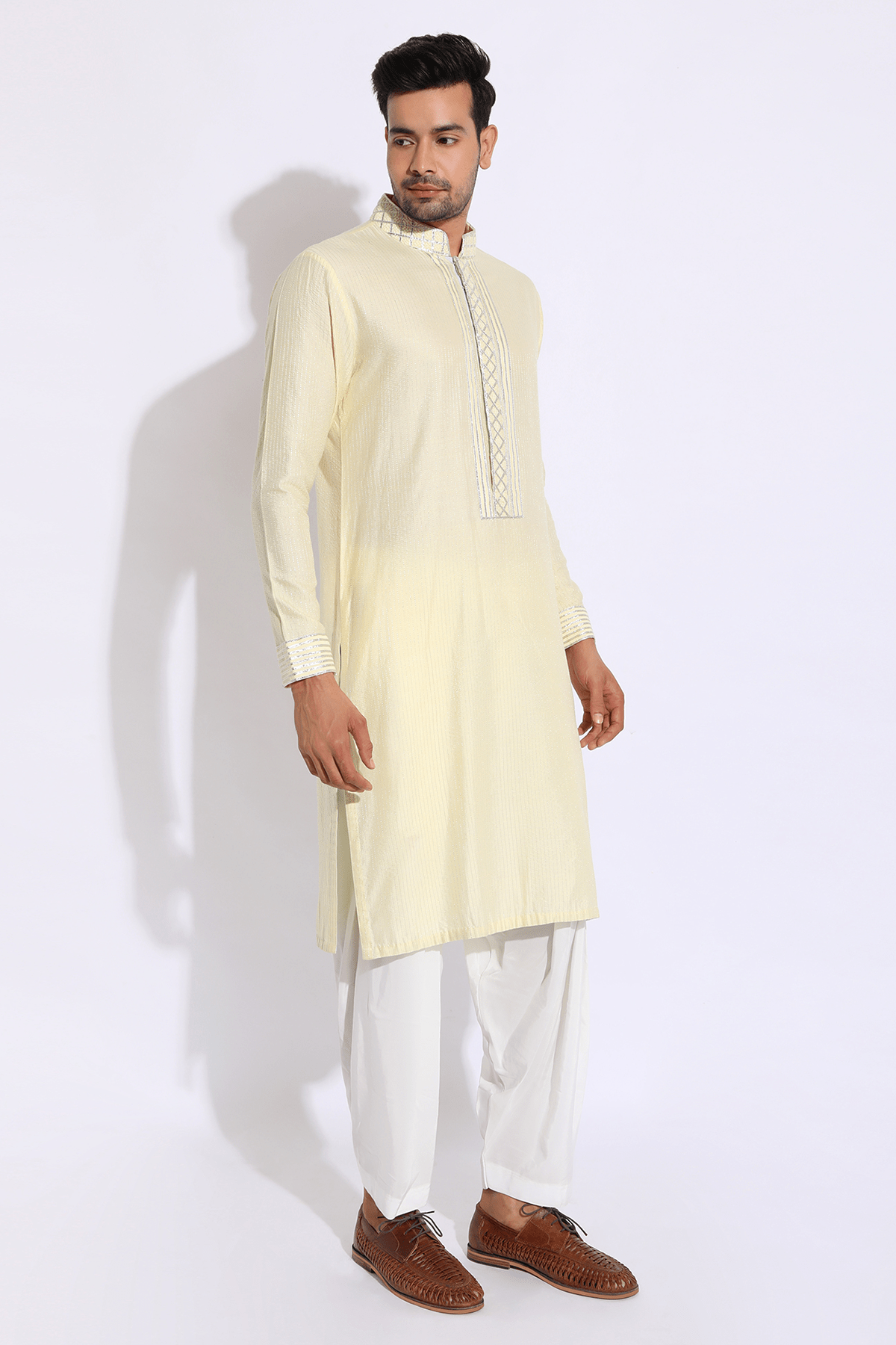 Light Yellow with thread embroidery Kurta set - Kunal Anil Tanna