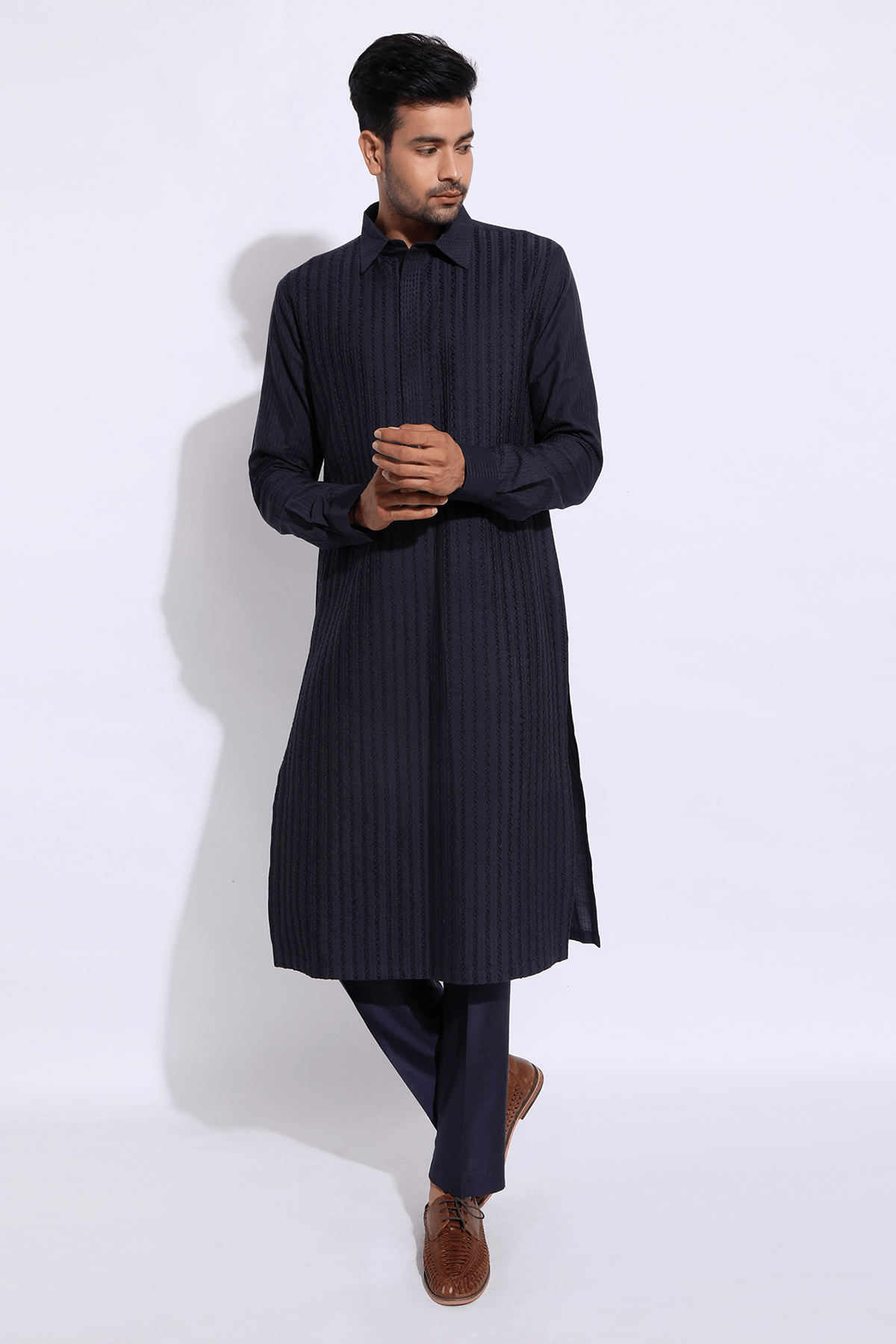 Dark Blue with thread texture Kurta Set - Kunal Anil Tanna