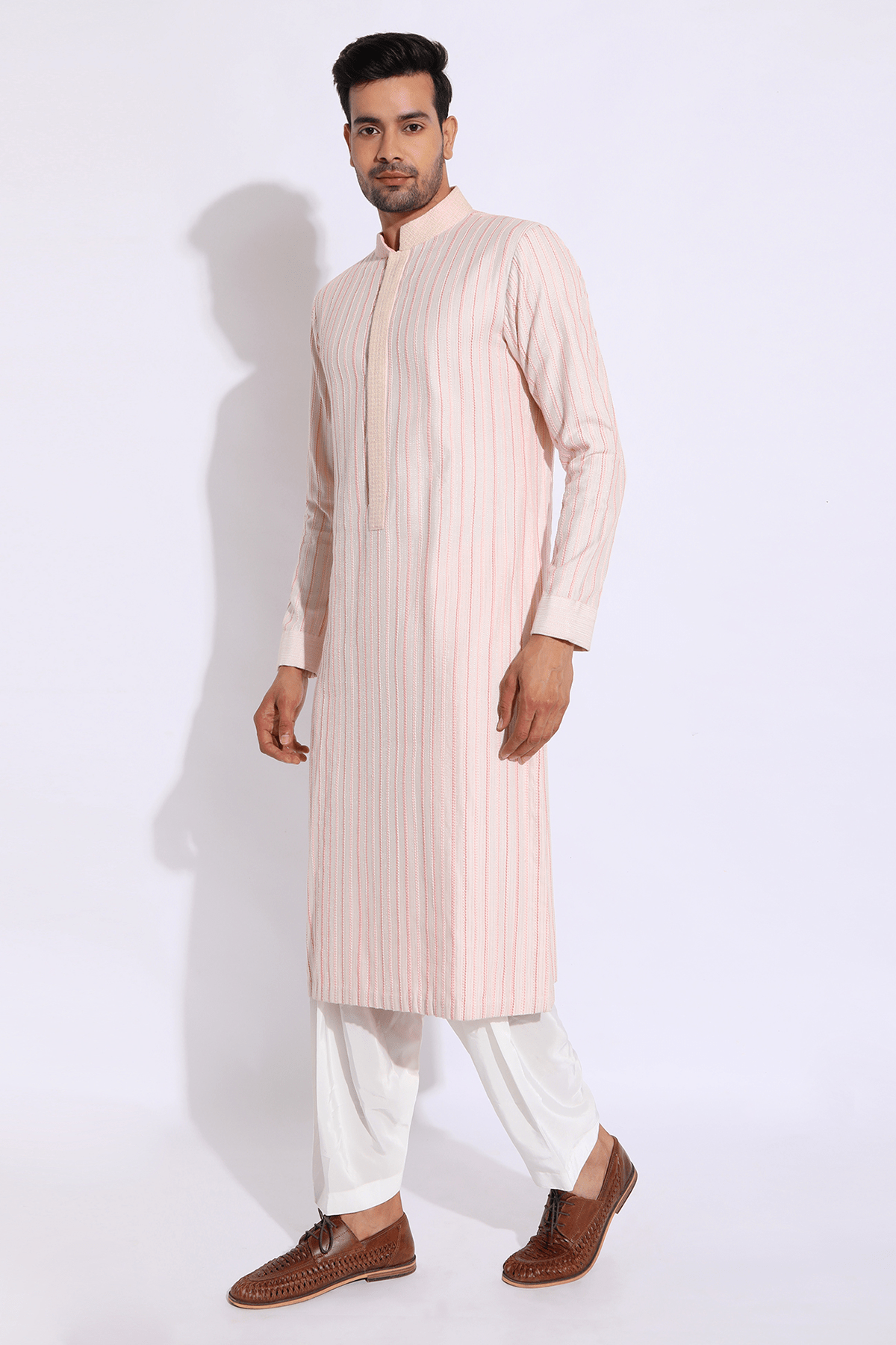 Ivory with pink thread texture kurta set - Kunal Anil Tanna