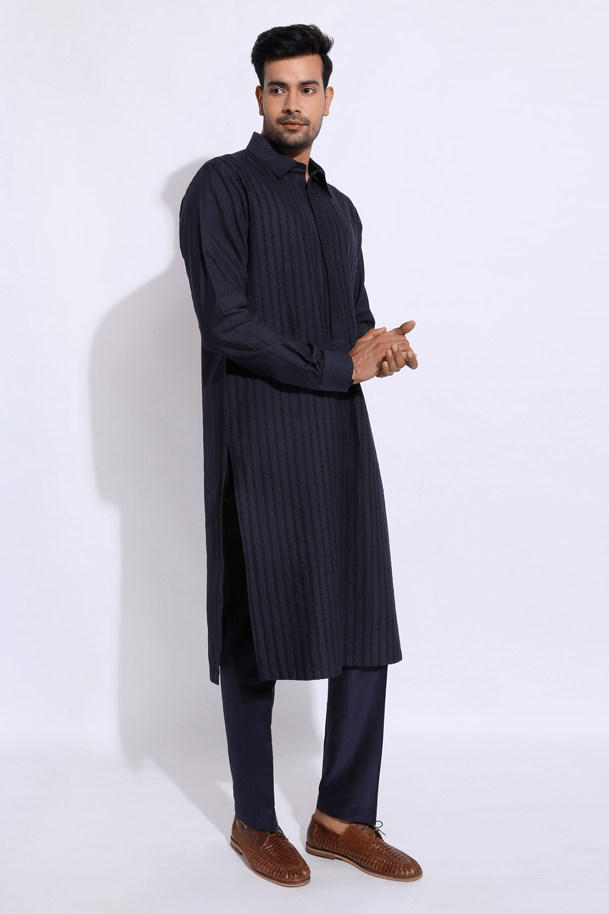 Dark Blue with thread texture Kurta Set - Kunal Anil Tanna