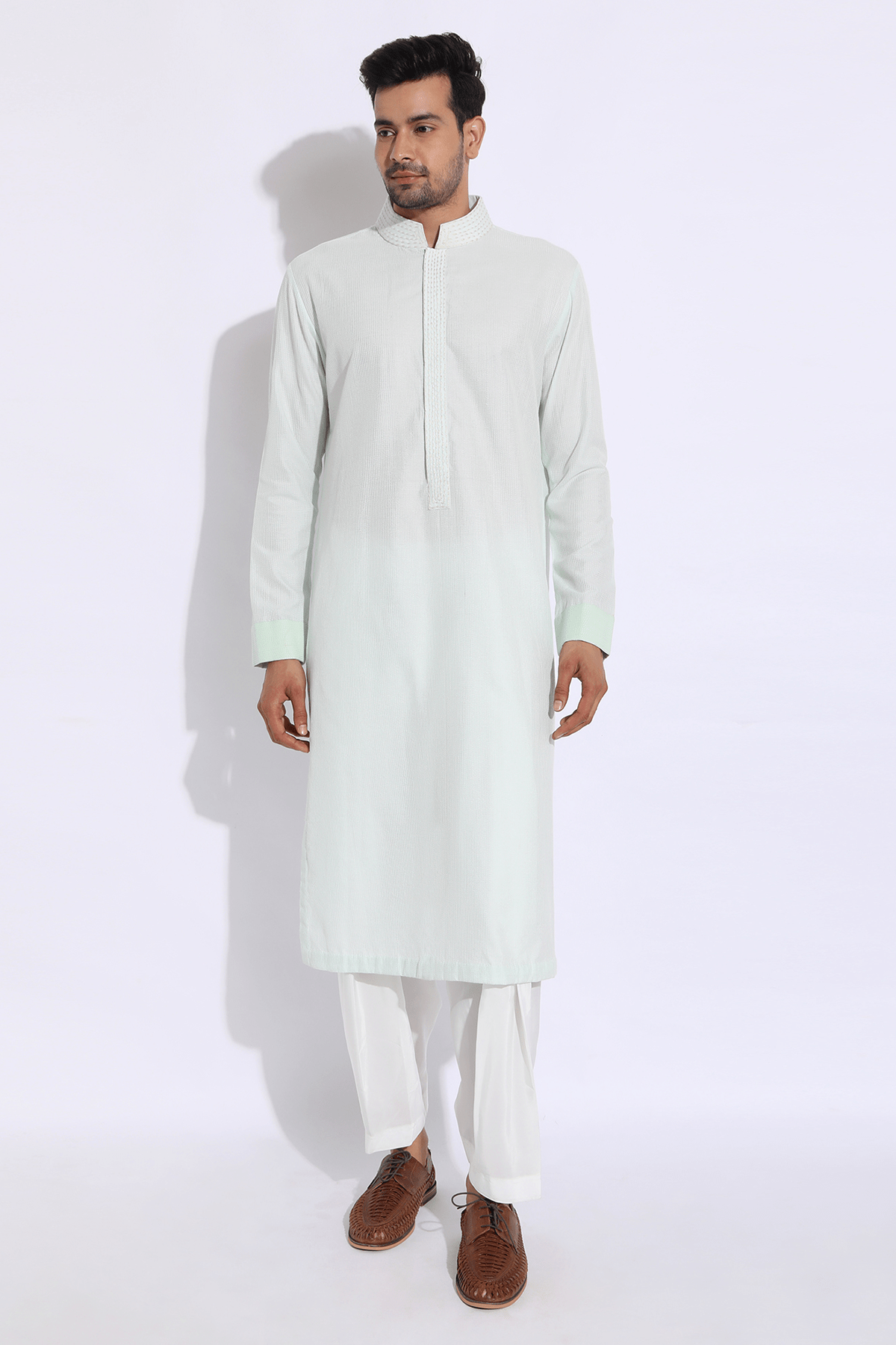 Light green thread textured kurta set - Kunal Anil Tanna