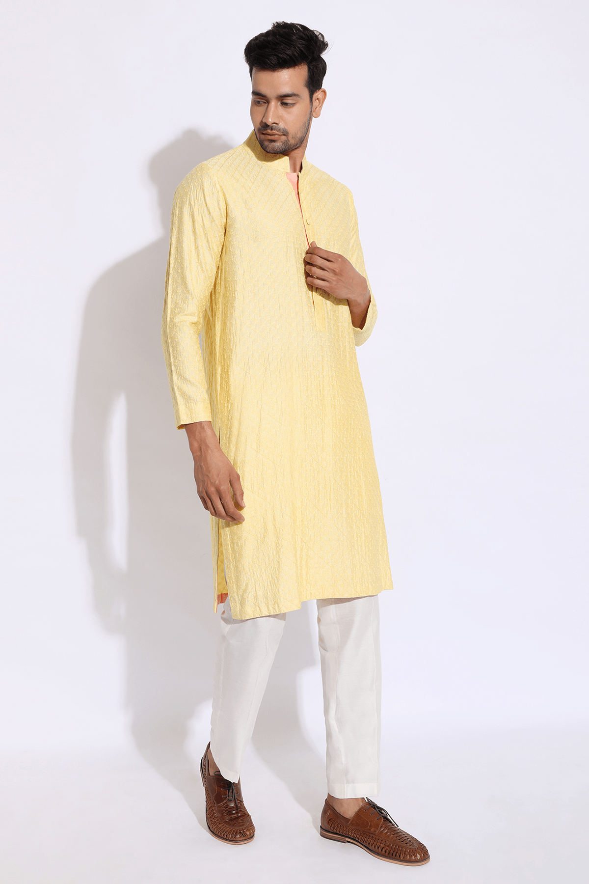 Light yellow embroidered kurta set - Kunal Anil Tanna