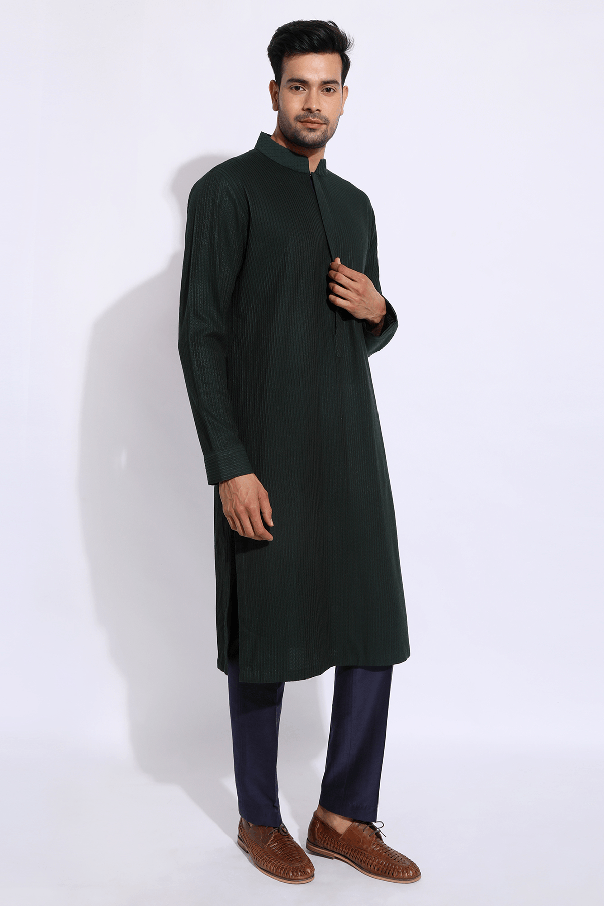 Dark Green with thread texture Kurta Set - Kunal Anil Tanna