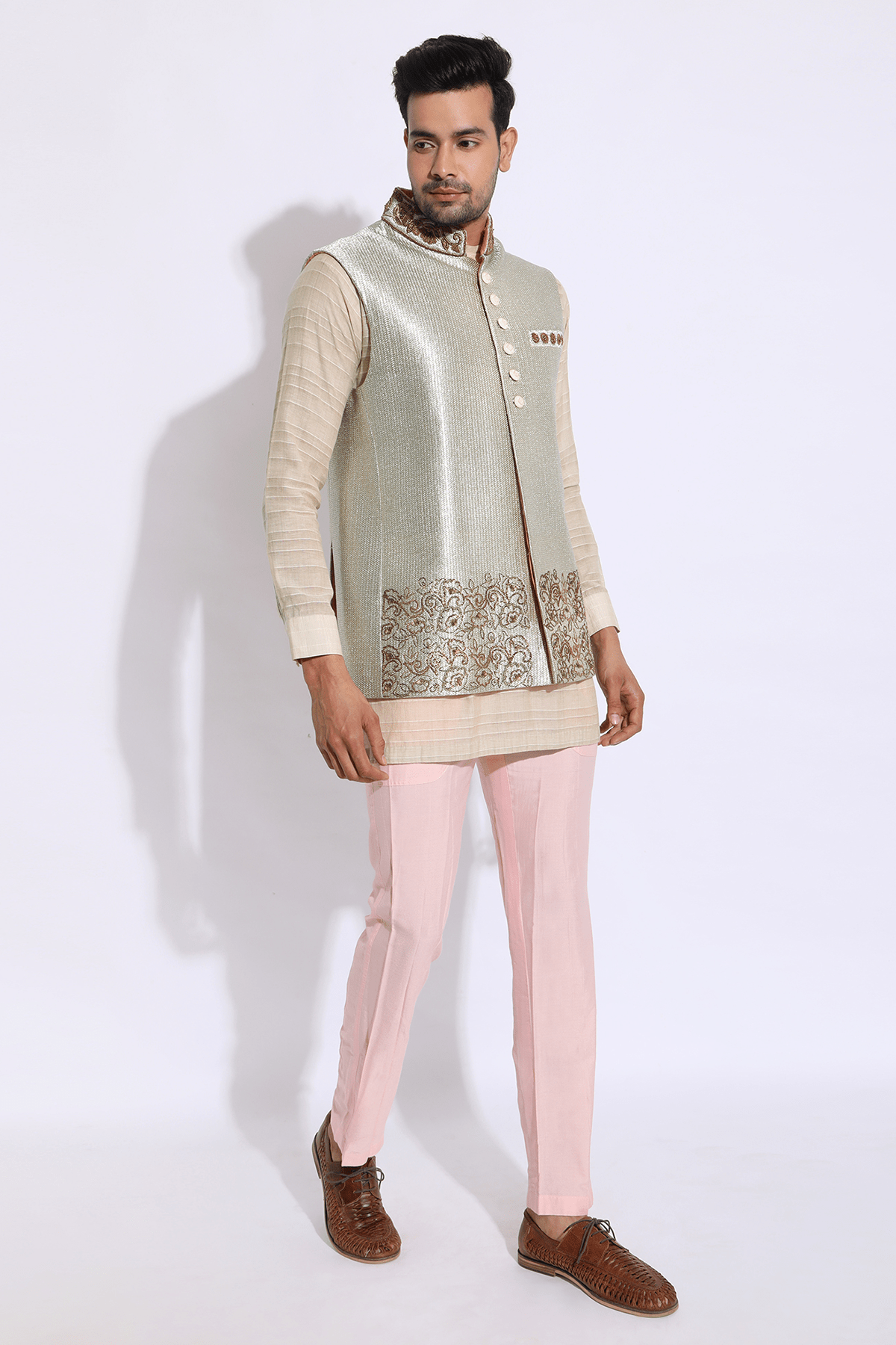 Embroidered Jacket with Golden Texture - Kunal Anil Tanna