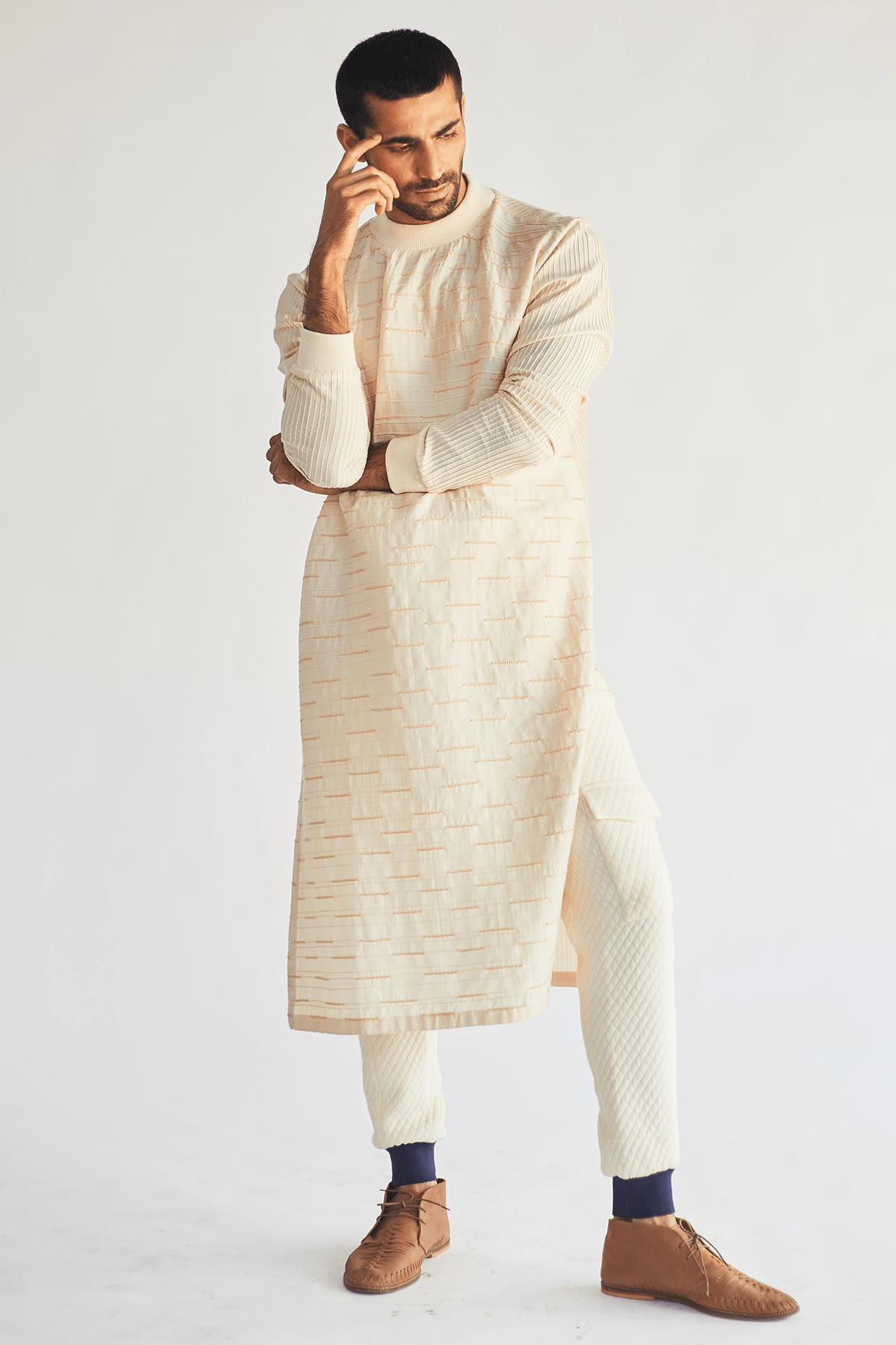 Printed Jacket with Ivory Kurta and Quilted Pants - Kunal Anil Tanna