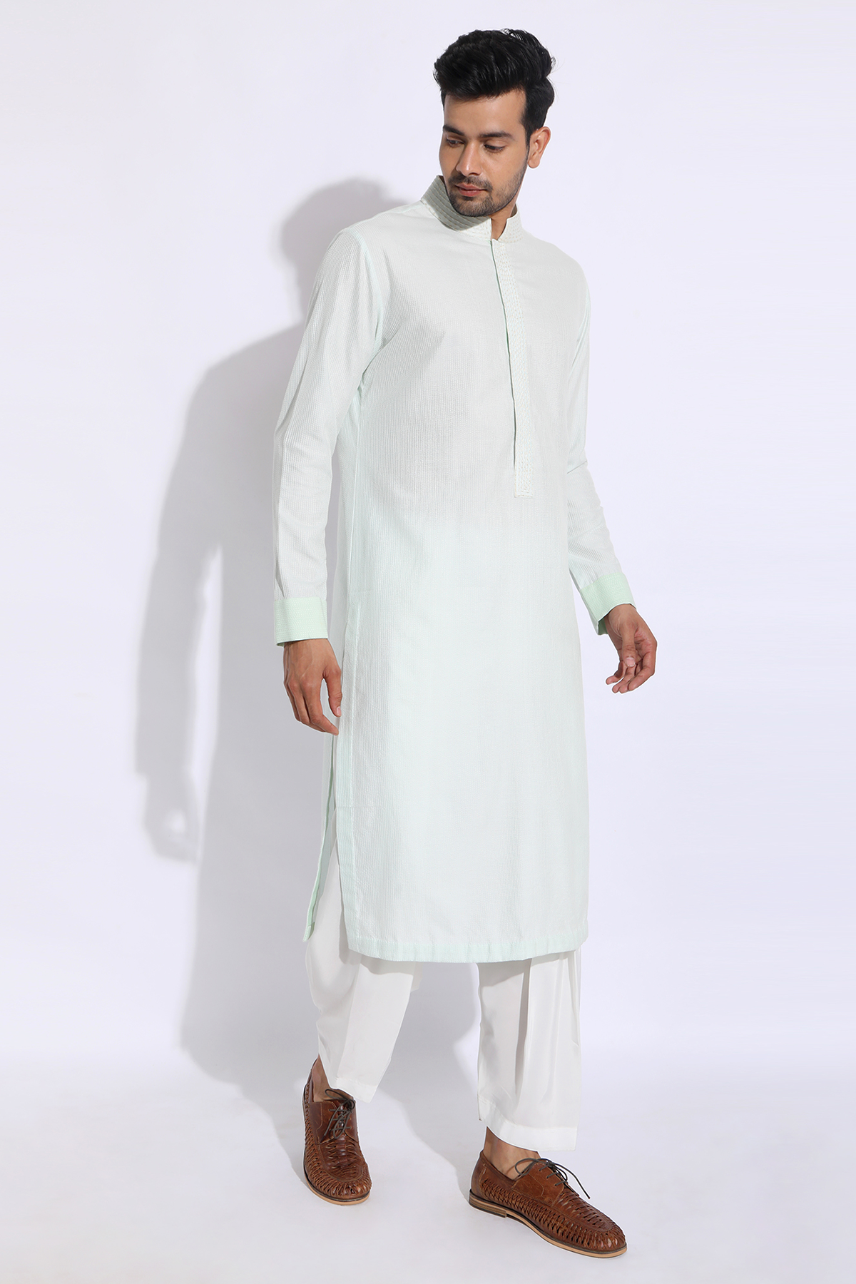 Light green thread textured kurta set - Kunal Anil Tanna