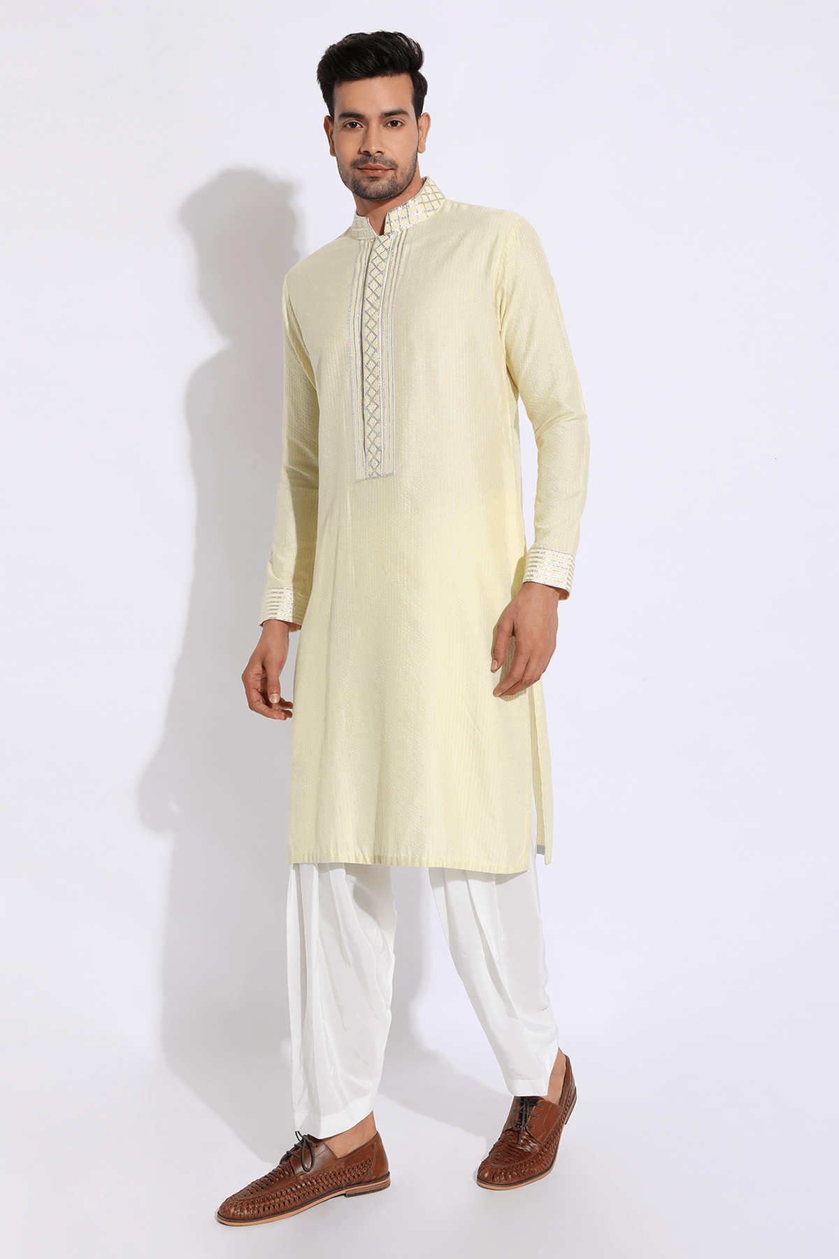 Light Yellow with thread embroidery Kurta set - Kunal Anil Tanna