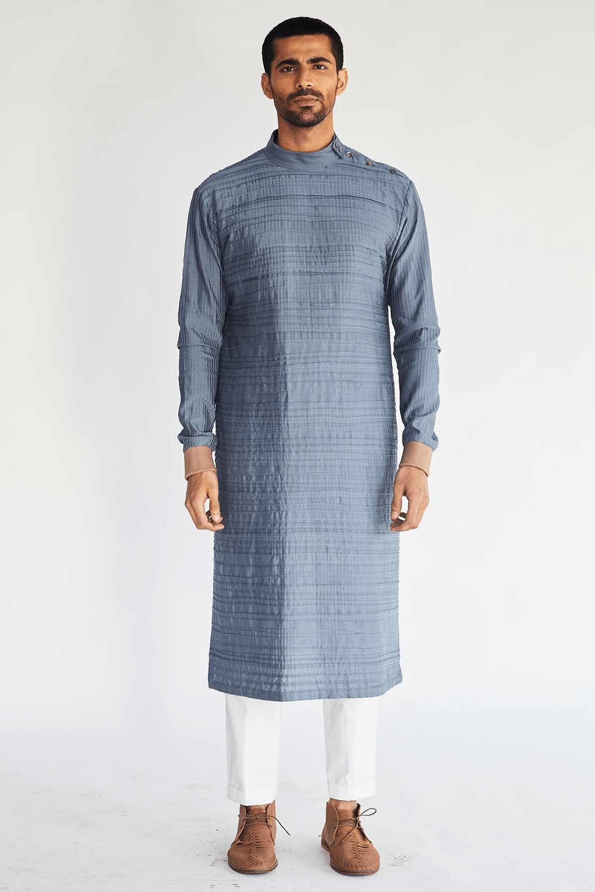 Pleated- Pin tucks Grey Kurta - Kunal Anil Tanna