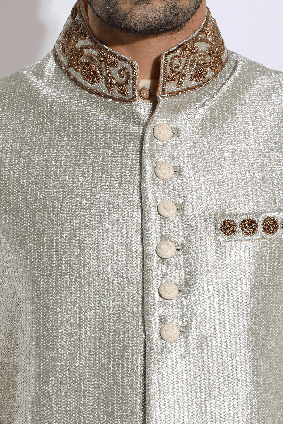 Embroidered Jacket with Golden Texture - Kunal Anil Tanna