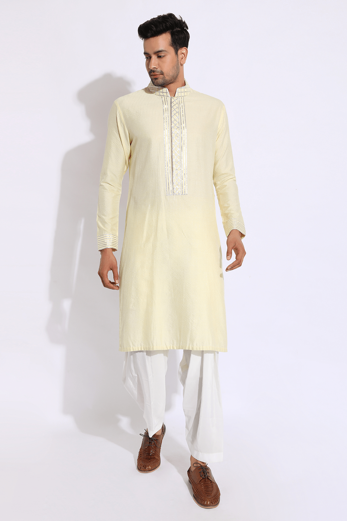 Light Yellow with thread embroidery Kurta set - Kunal Anil Tanna