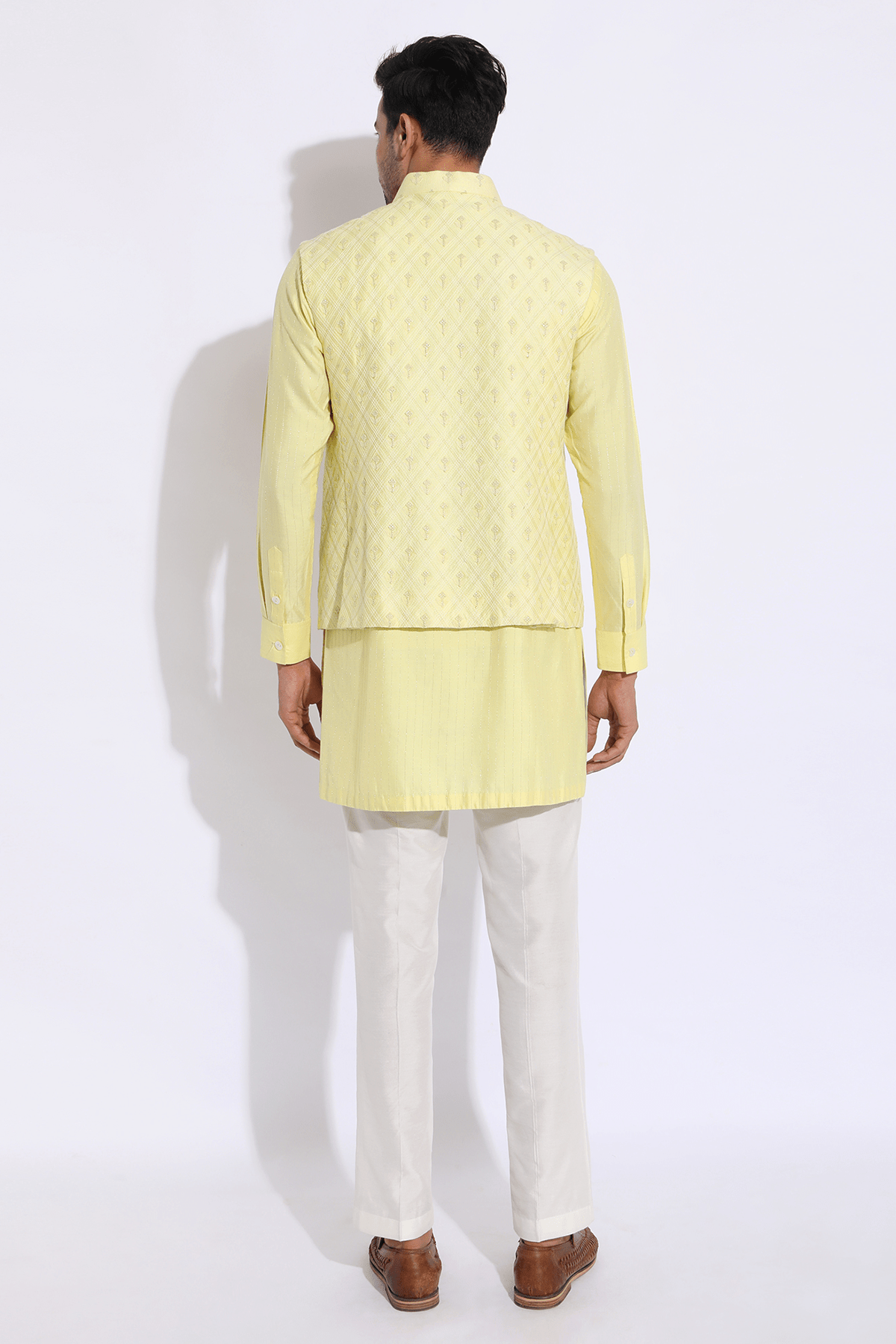 Light Yellow Short Kurta Set - Kunal Anil Tanna