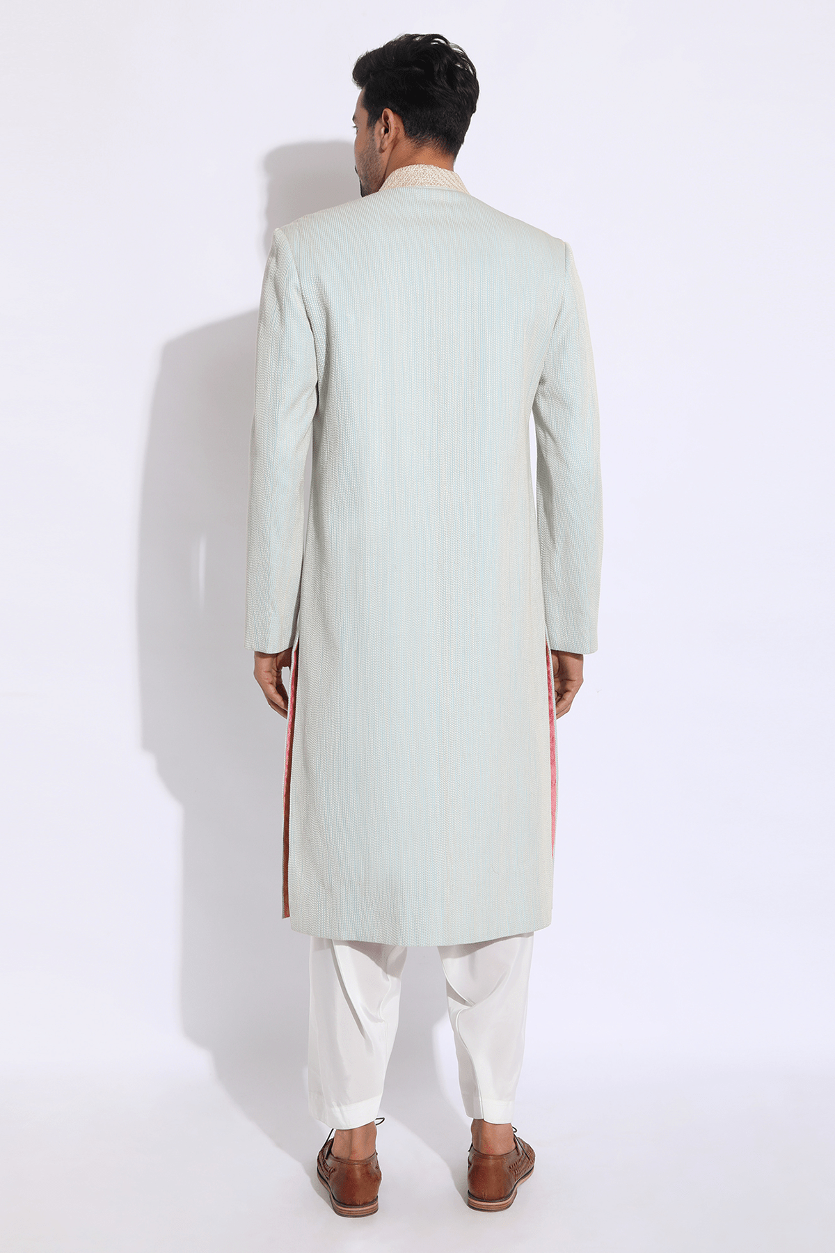 Light Blue with Ivory Thread Texture Sherwani Set. - Kunal Anil Tanna