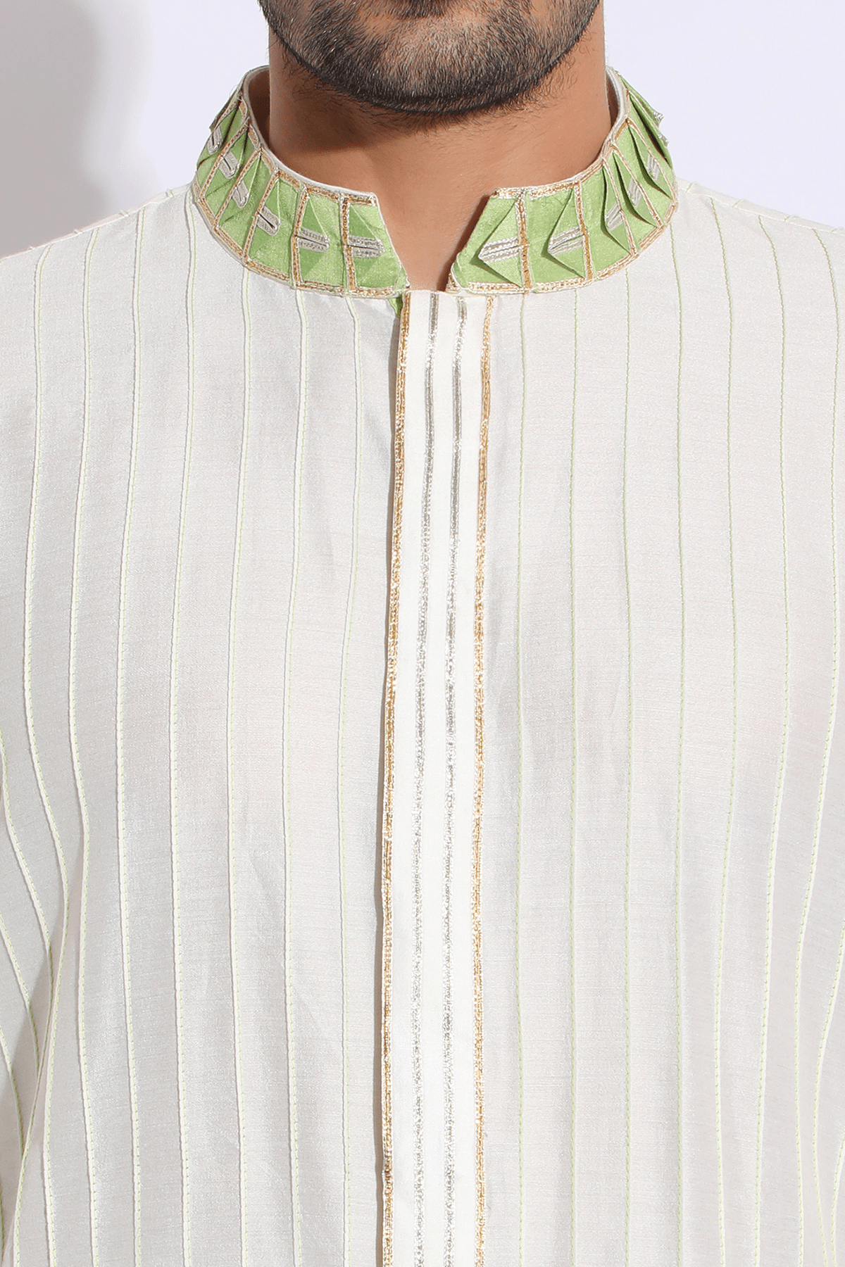 Ivory with pale green pleating detail kurta set - Kunal Anil Tanna