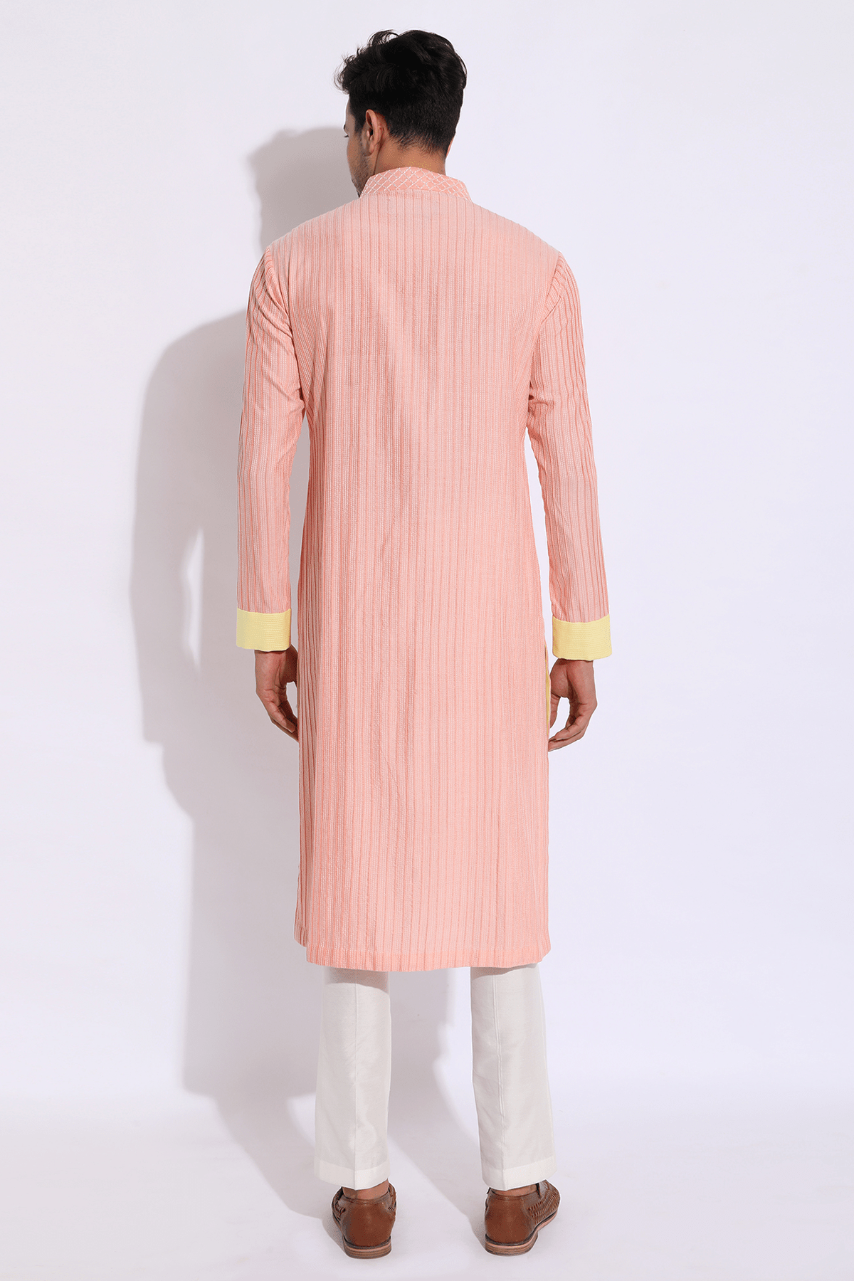 Peach with ivory thread texture kurta set - Kunal Anil Tanna