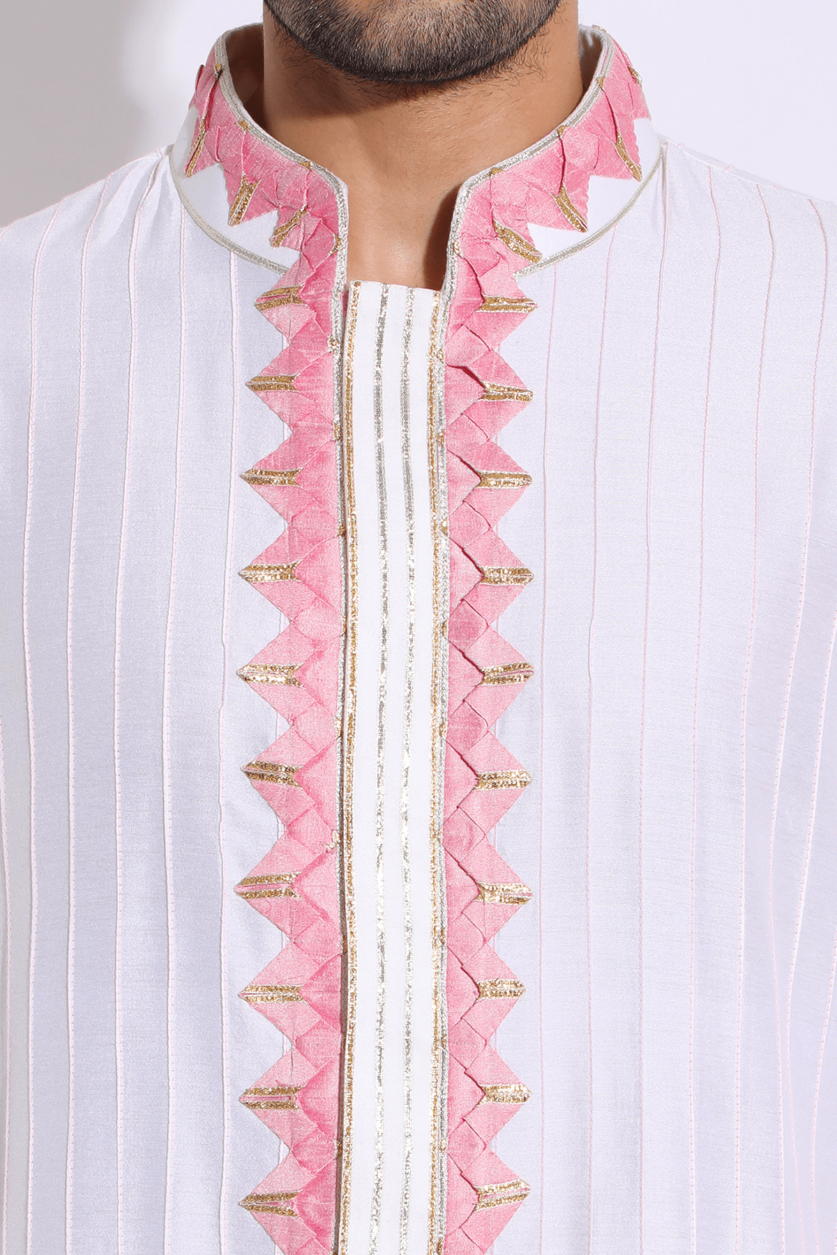 Ivory with pink pleating detail kurta set - Kunal Anil Tanna