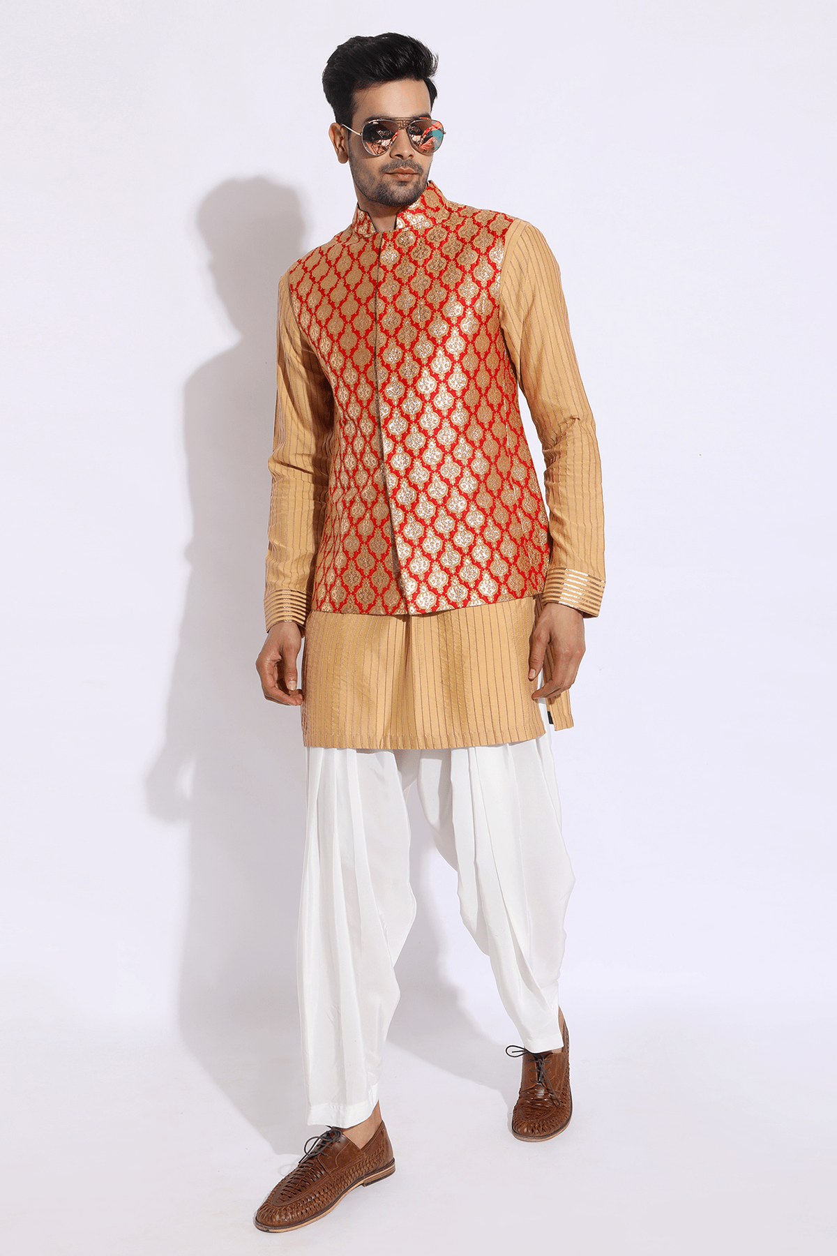 Red Brocade Bandi Jacket - Kunal Anil Tanna