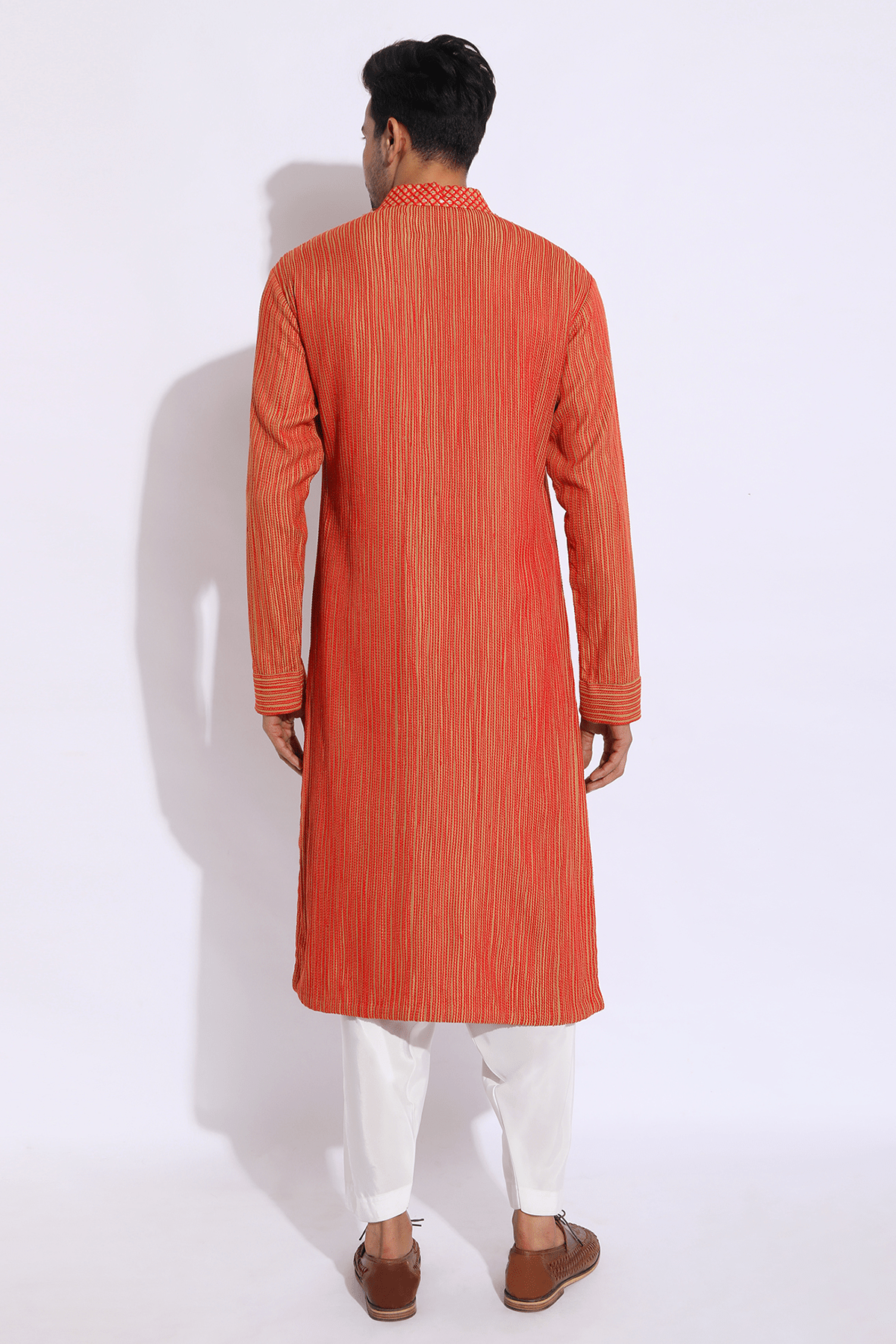 Beige with red and orange thread texture kurta set - Kunal Anil Tanna