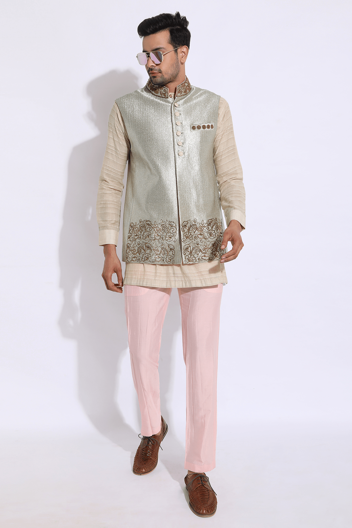 Embroidered Jacket with Golden Texture - Kunal Anil Tanna