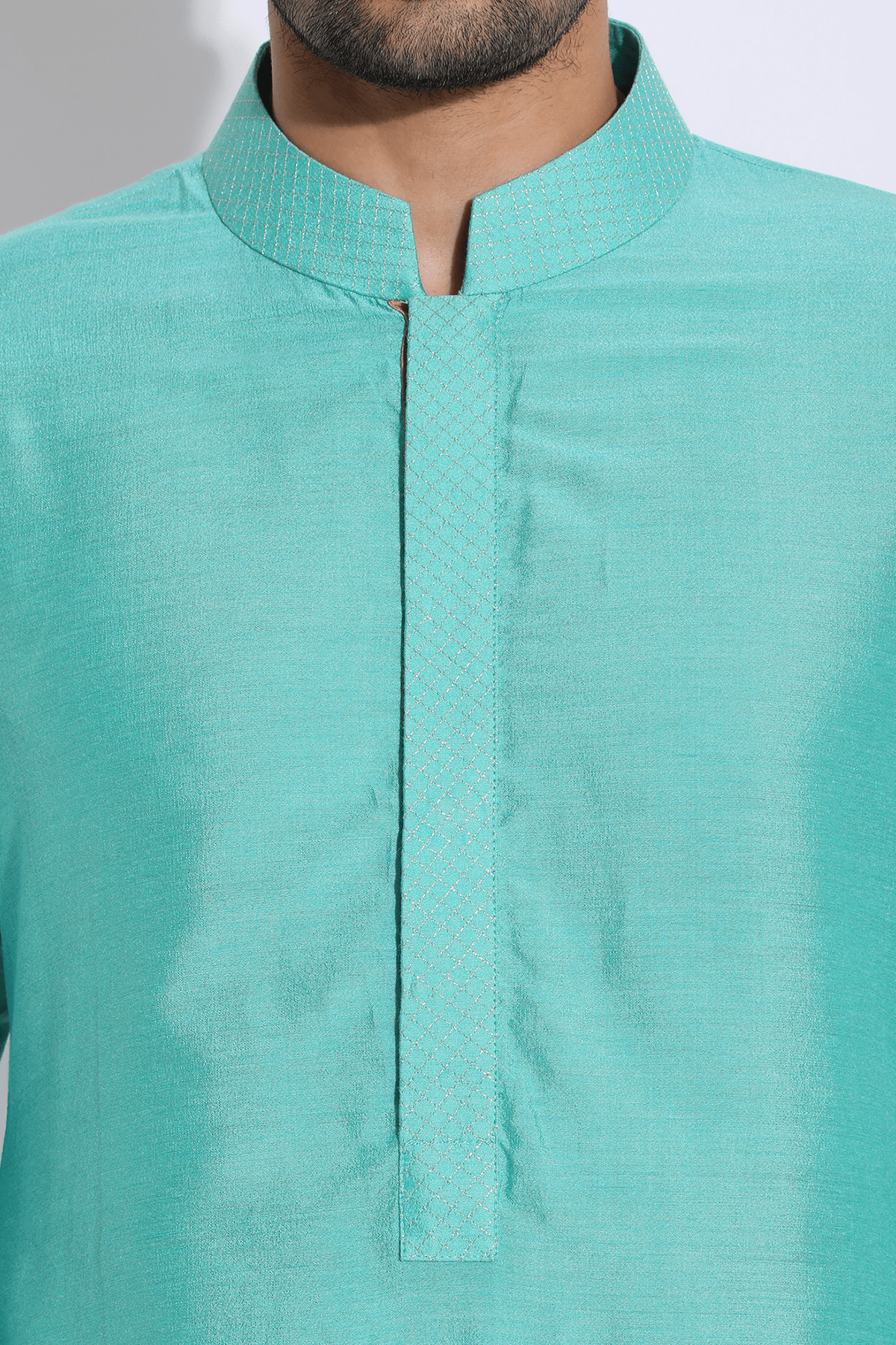 Turquoise blue with gold zari texture bandi kurta set - Kunal Anil Tanna