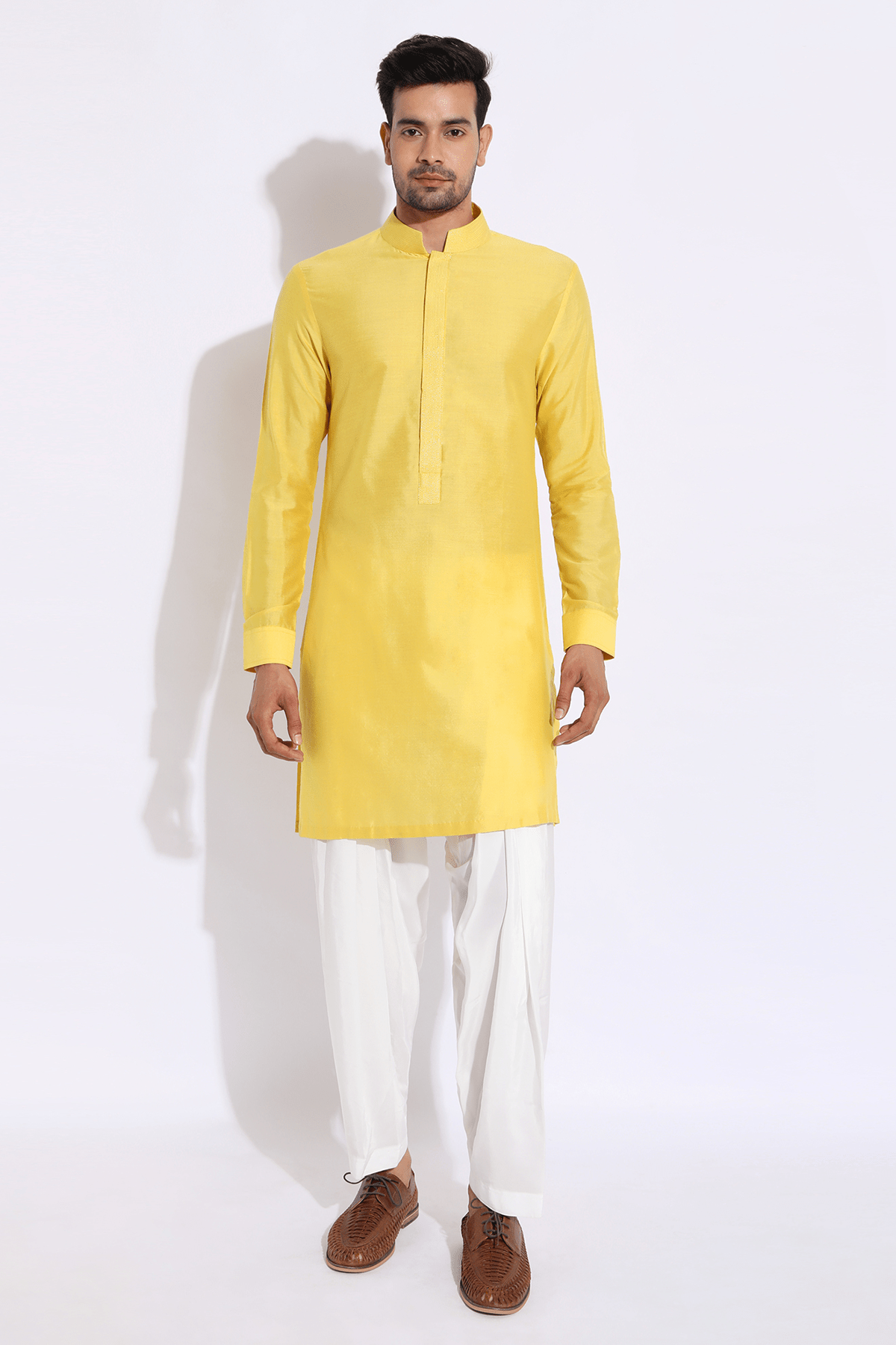 Yellow thread textured bandi kurta set - Kunal Anil Tanna