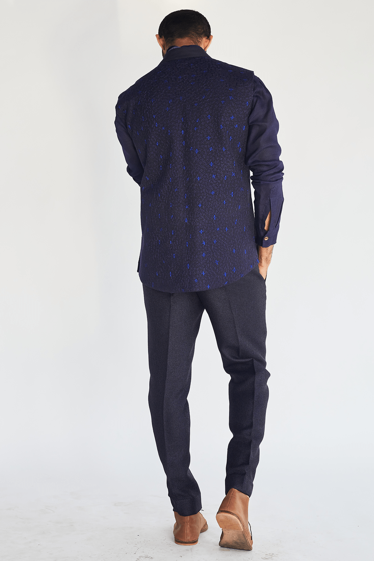 Blue Textured Trousers - Kunal Anil Tanna