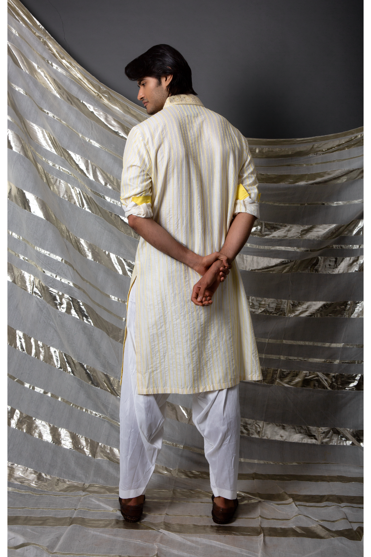 Off white yellow textured kurta set - Kunal Anil Tanna