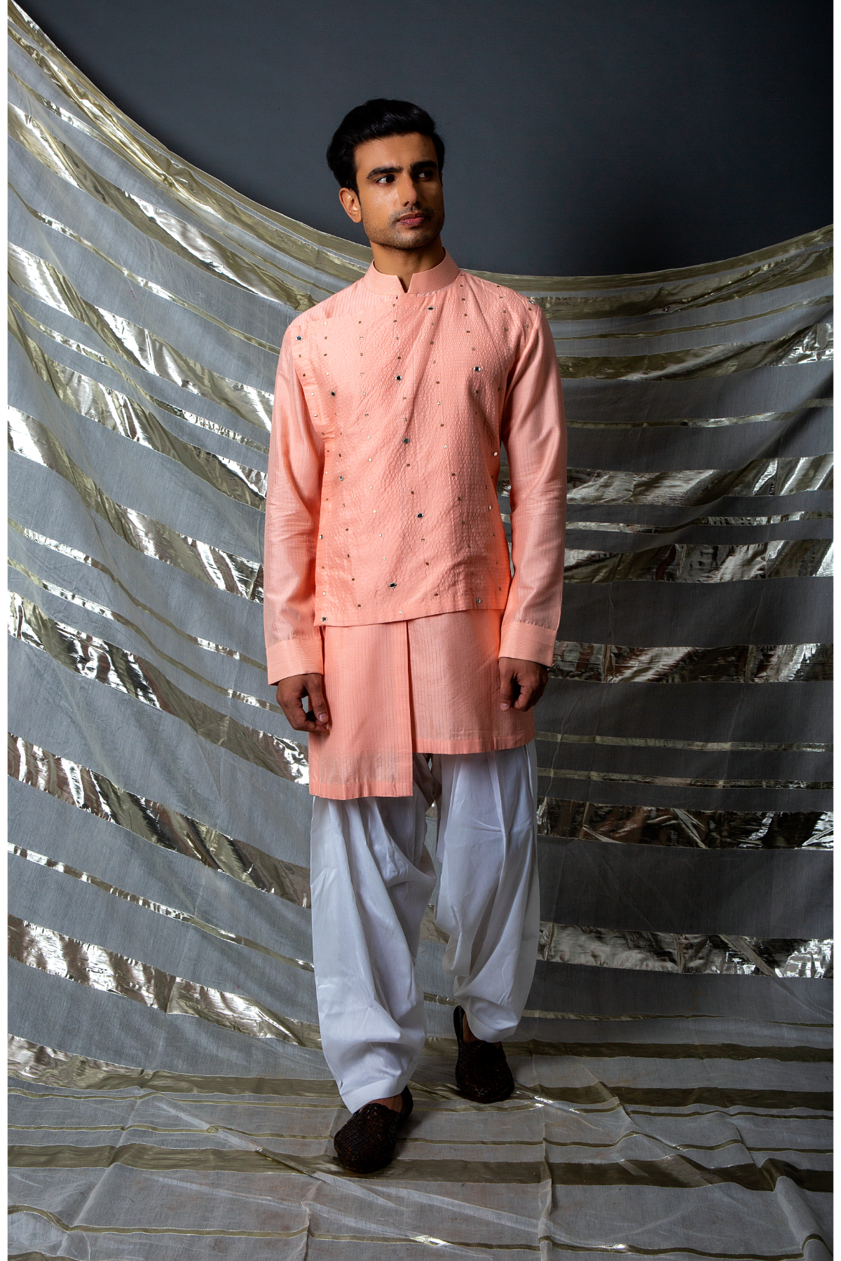 Peach layered kurta with off white salwar - Kunal Anil Tanna