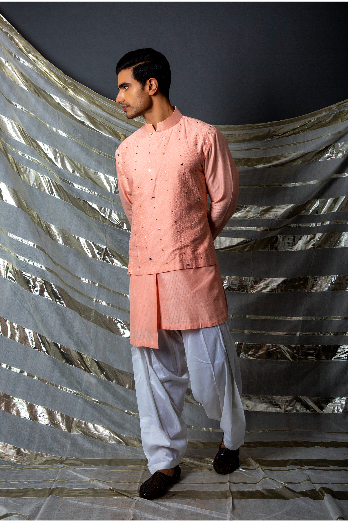 Peach layered kurta with off white salwar - Kunal Anil Tanna