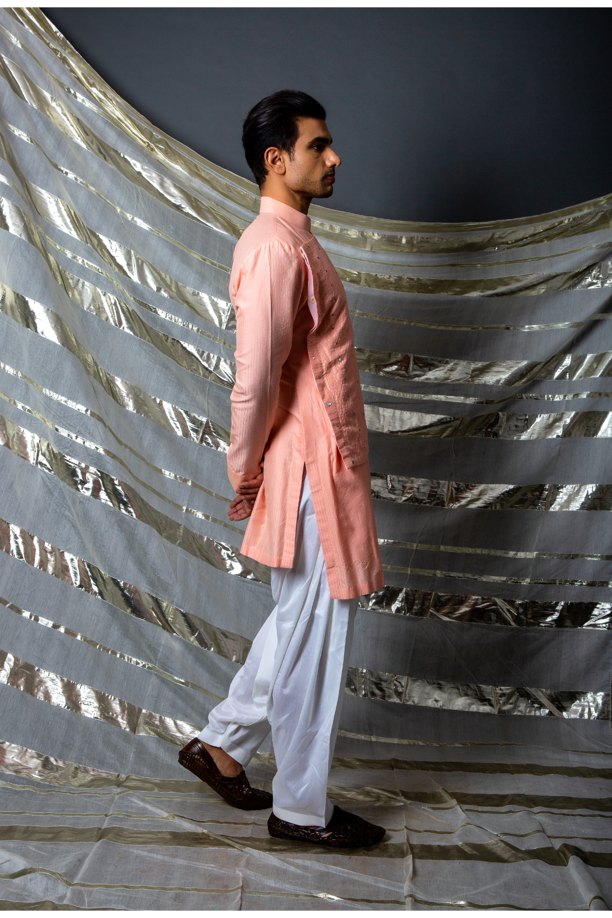 Peach layered kurta with off white salwar - Kunal Anil Tanna