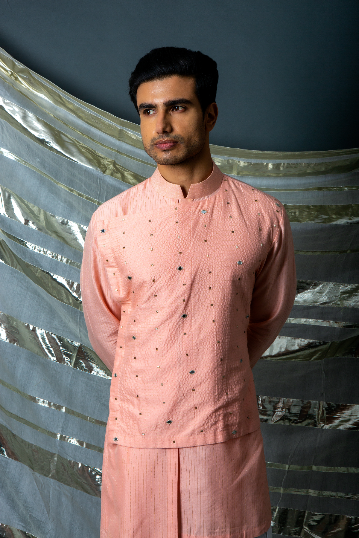 Peach layered kurta with off white salwar - Kunal Anil Tanna