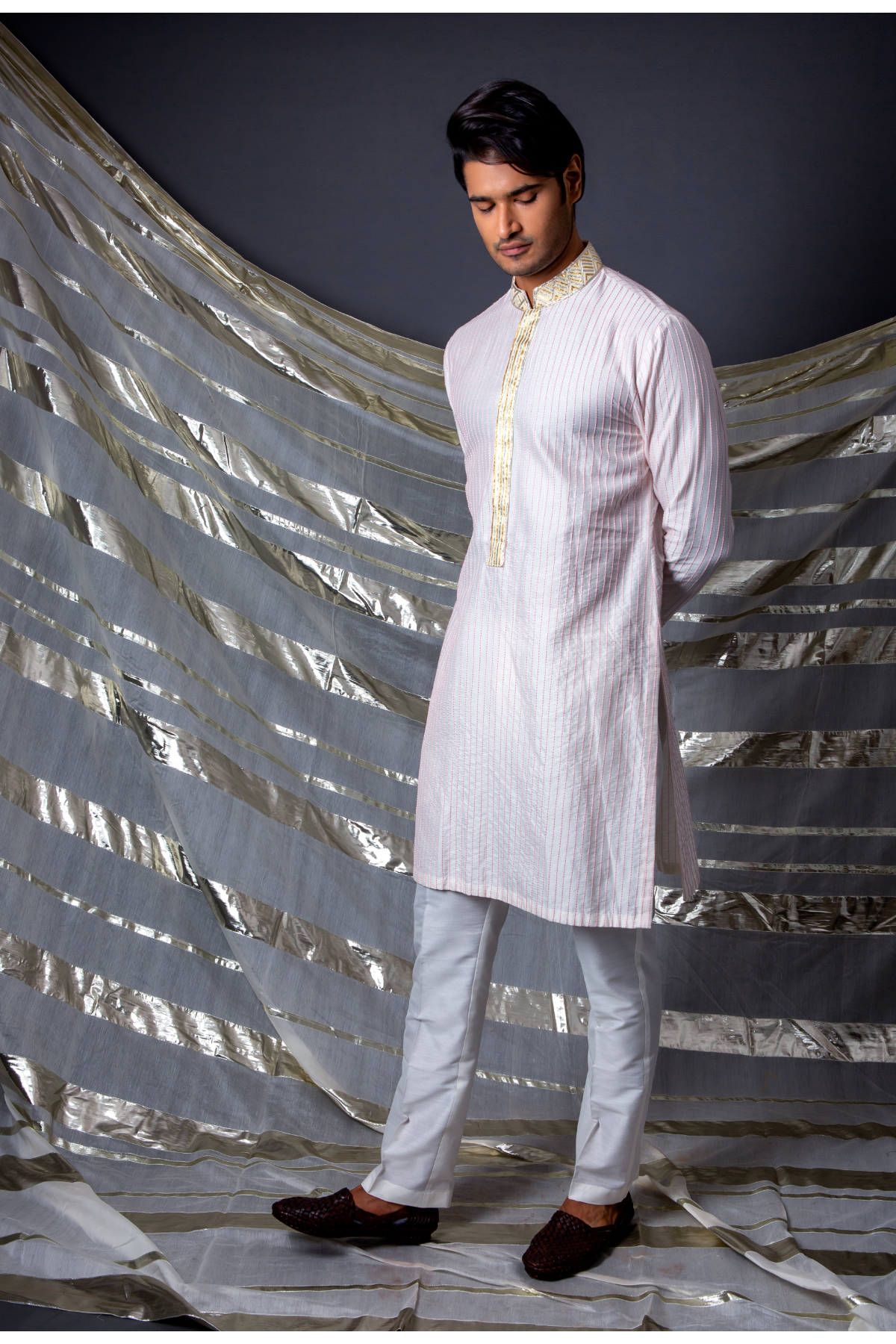 Off white pink thread textured kurta set - Kunal Anil Tanna