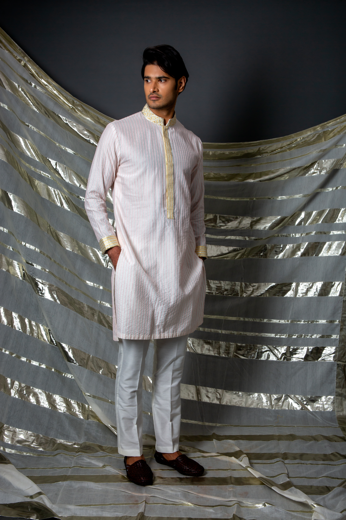 Off white pink thread textured kurta set - Kunal Anil Tanna